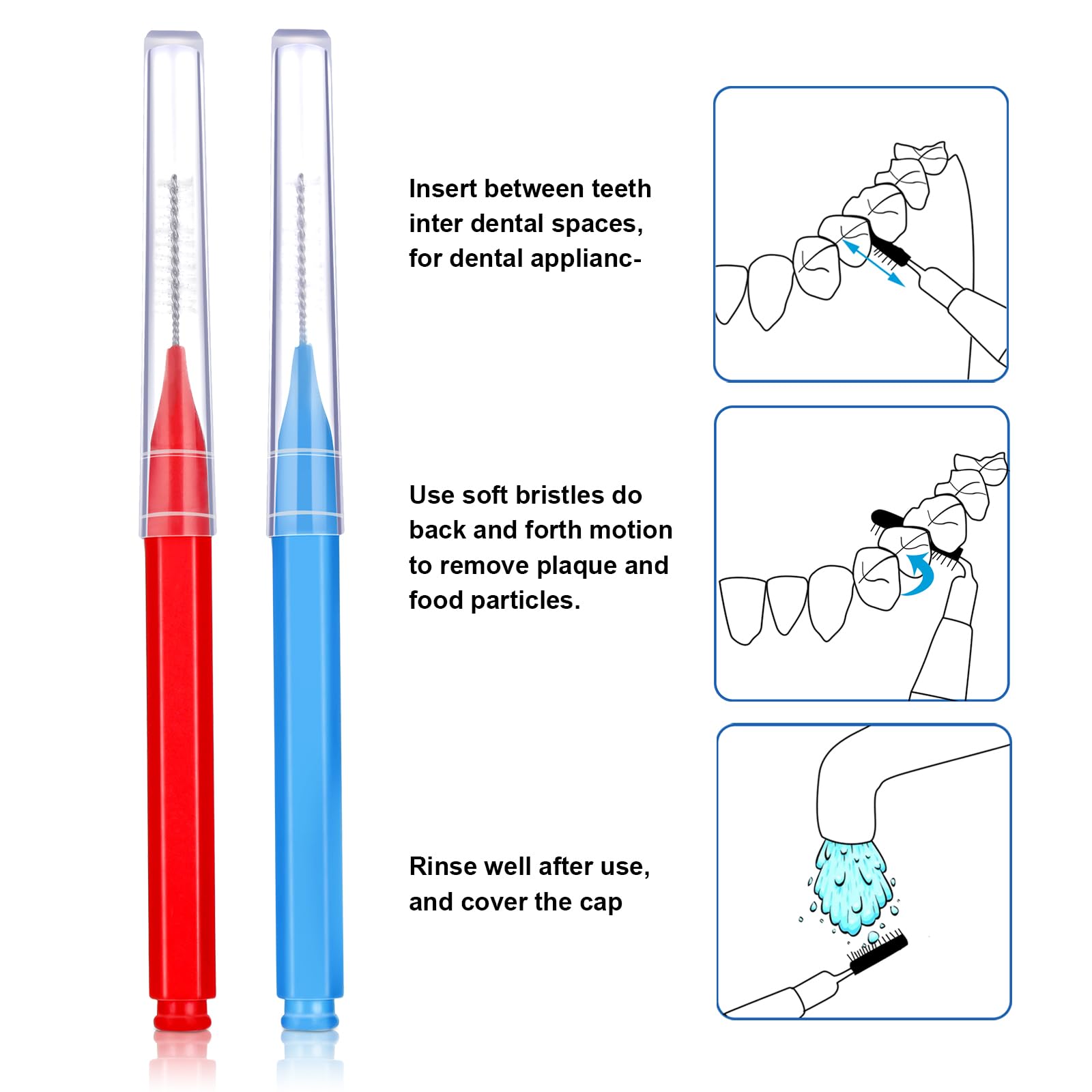 Patelai 100 Pieces Interdental Brushes – Braces Brush for Cleaner Teeth (Blue, Red, Suitable Size)