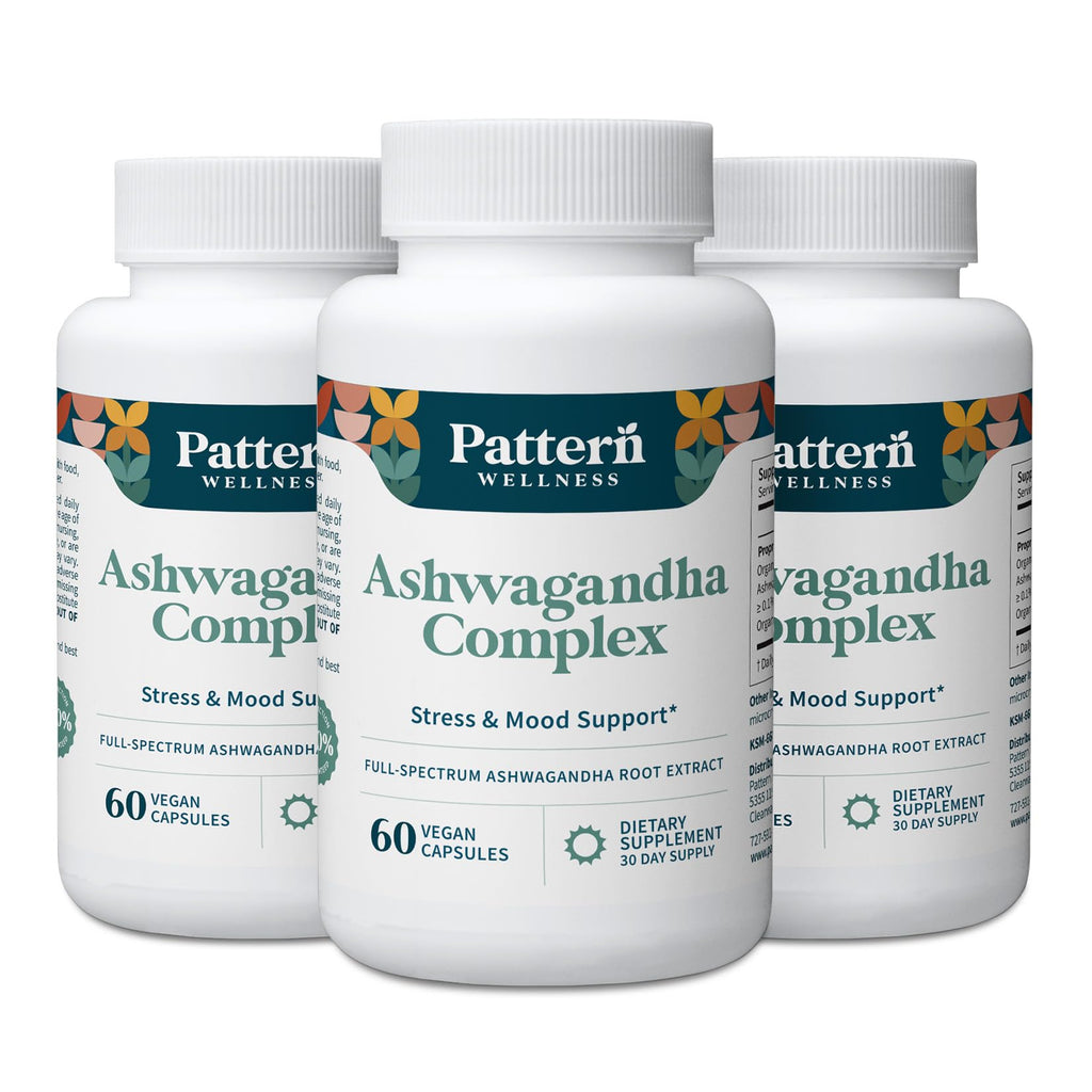 Pattern Wellness Ashwagana Complex – Organic KSM-66® & Black Pepper, 180 Vegan Capsules