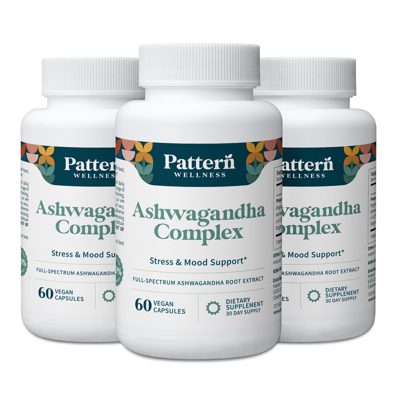 Pattern Wellness Ashwagana Complex – Organic KSM-66® & Black Pepper, 180 Vegan Capsules