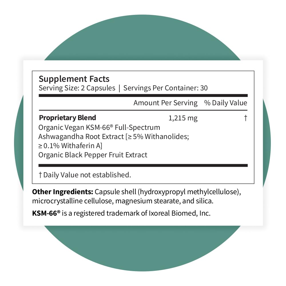 Pattern Wellness Ashwagana Complex – Organic KSM-66® & Black Pepper, 180 Vegan Capsules