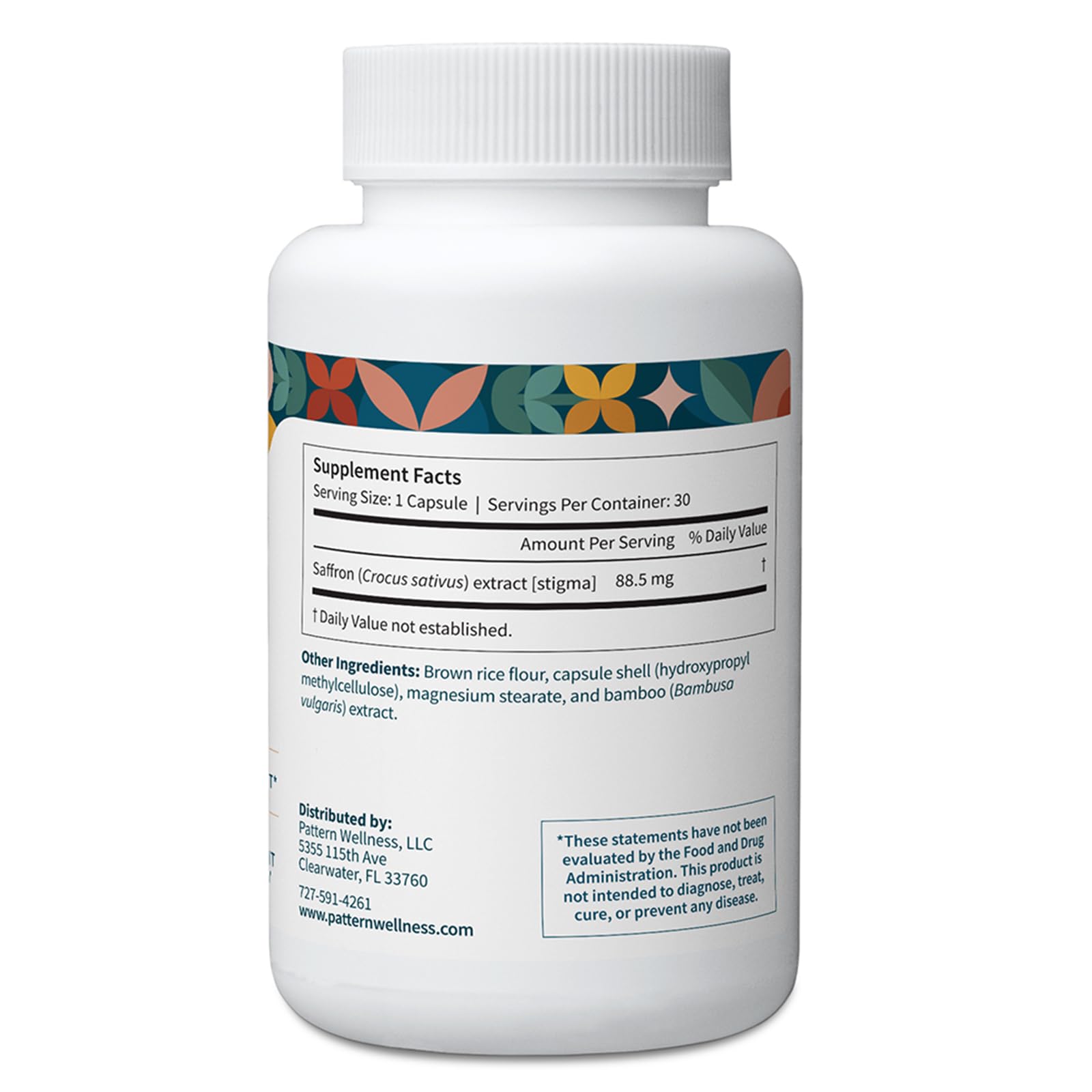 Pattern Wellness Saffron Extract – Mood & Wellness Support | 88.5 mg Saffron Supplement | Non-GMO & Gluten-Free – 30 Vegetable Capsules