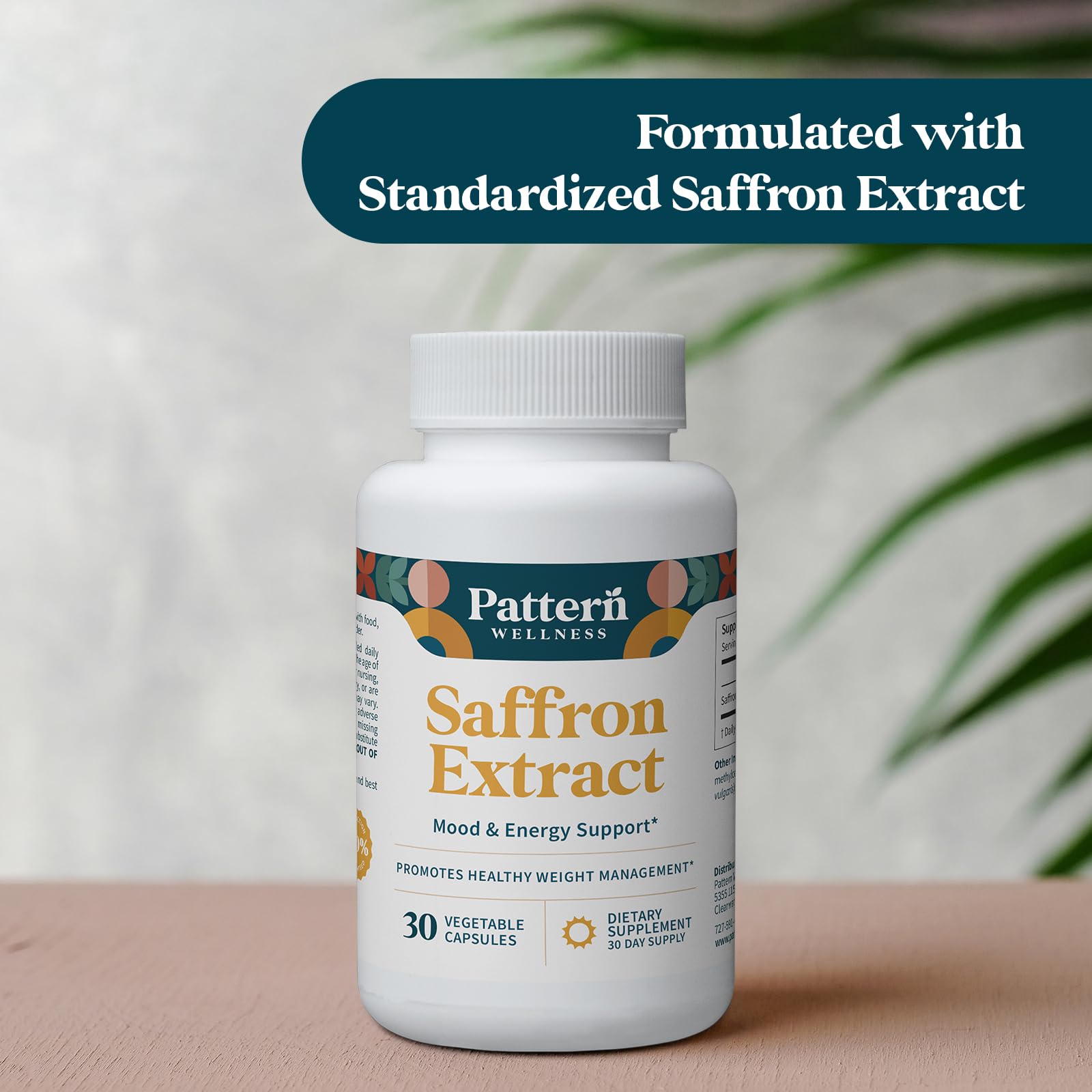 Pattern Wellness Saffron Extract – Mood & Wellness Support | 88.5 mg Saffron Supplement | Non-GMO & Gluten-Free – 30 Vegetable Capsules