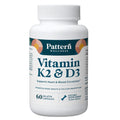 Pattern Wellness Vitamin K2 and D3 with Calcium - Bone Health, Circulatory & Immune Support - Non-GMO - 60 Capsules