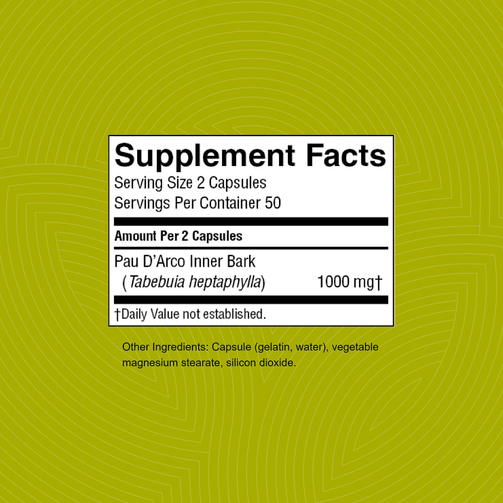 Nature's Sunshine Pau D'Arco 100 Capsules – Immune Support, Antioxidants & Detoxification