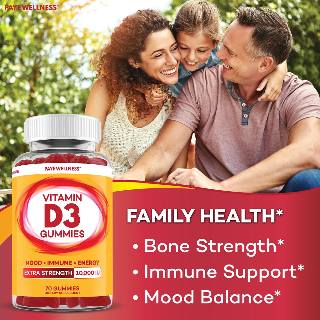 PAYÉ Vitamin D Gummies D3 10,000 IU per Serving | 70 Count | Supports Bone, Immune, Muscle Health | Vegetarian Friendly
