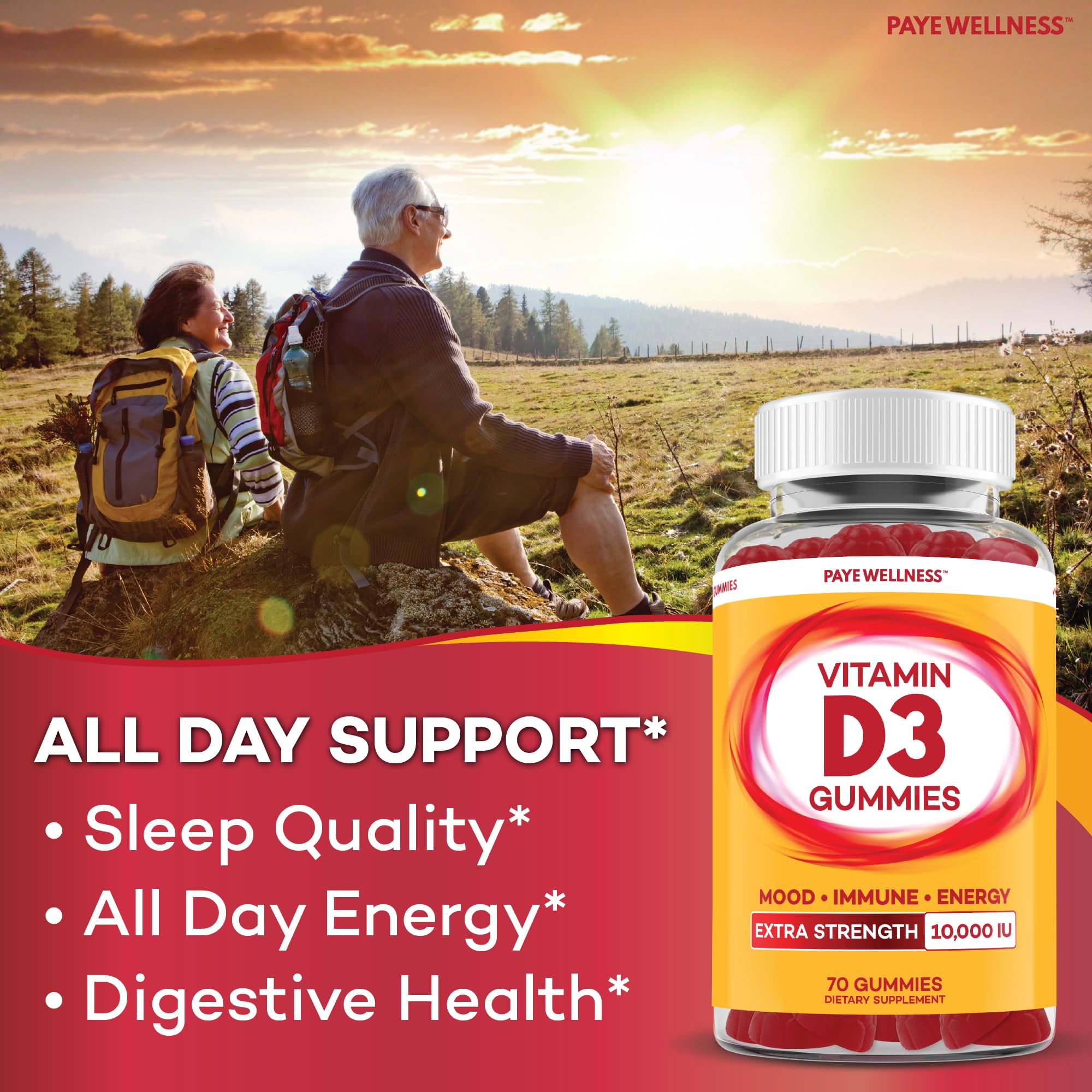 PAYÉ Vitamin D3 Gummies 10,000 IU | Immune, Bone & Muscle Support | 140 Count
