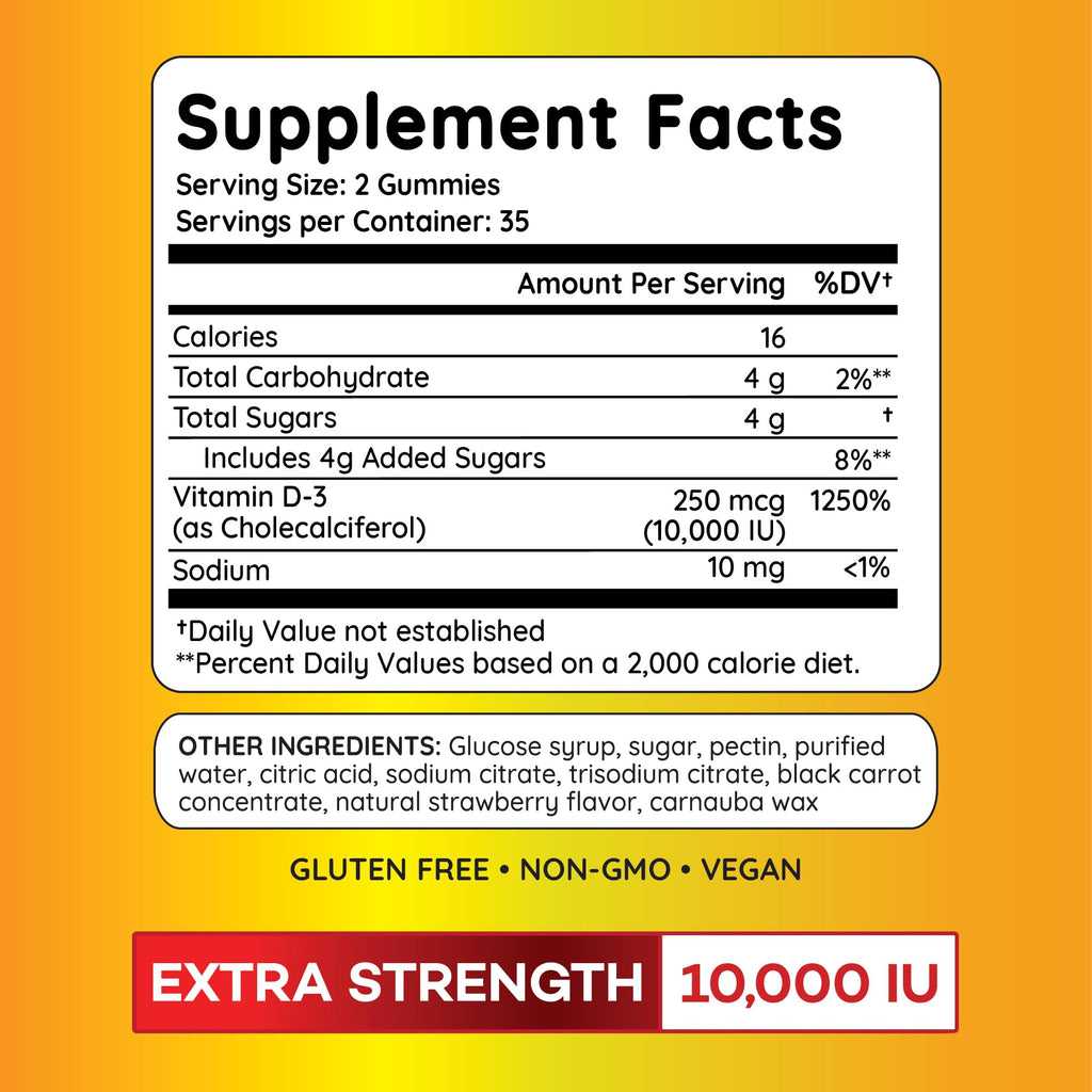 PAYÉ Vitamin D3 Gummies 10,000 IU | Immune, Bone & Muscle Support | 140 Count