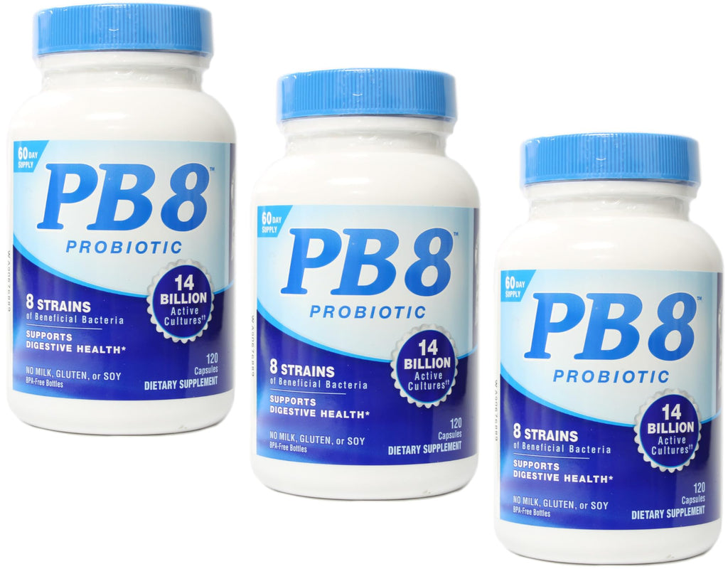PB8 Probiotic - 3 Pack | 14 Billion CFU per Bottle | 8 Strains | Dairy/Gluten/Soy Free