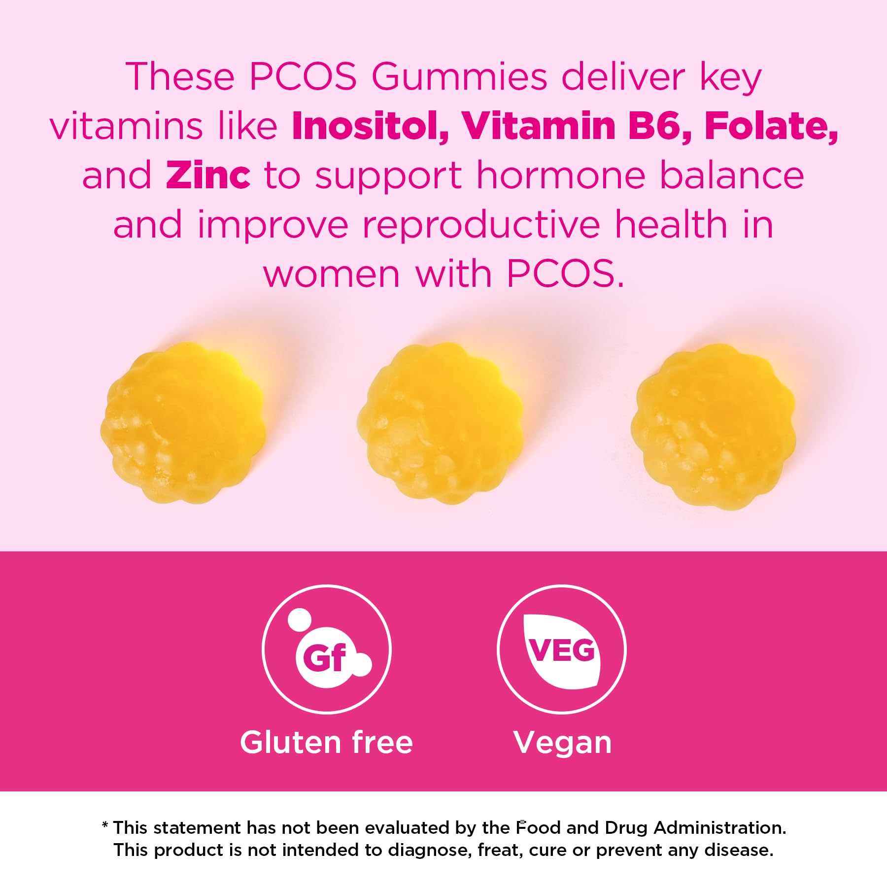 PCOS Gummies - 60-Count Vegan Orange Flavor for Hormonal Balance