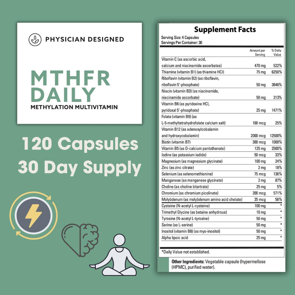 PD VARS MTHFR Daily Multivitamin | Methylated B-Complex for Energy, Mood & Heart | 120 Capsules