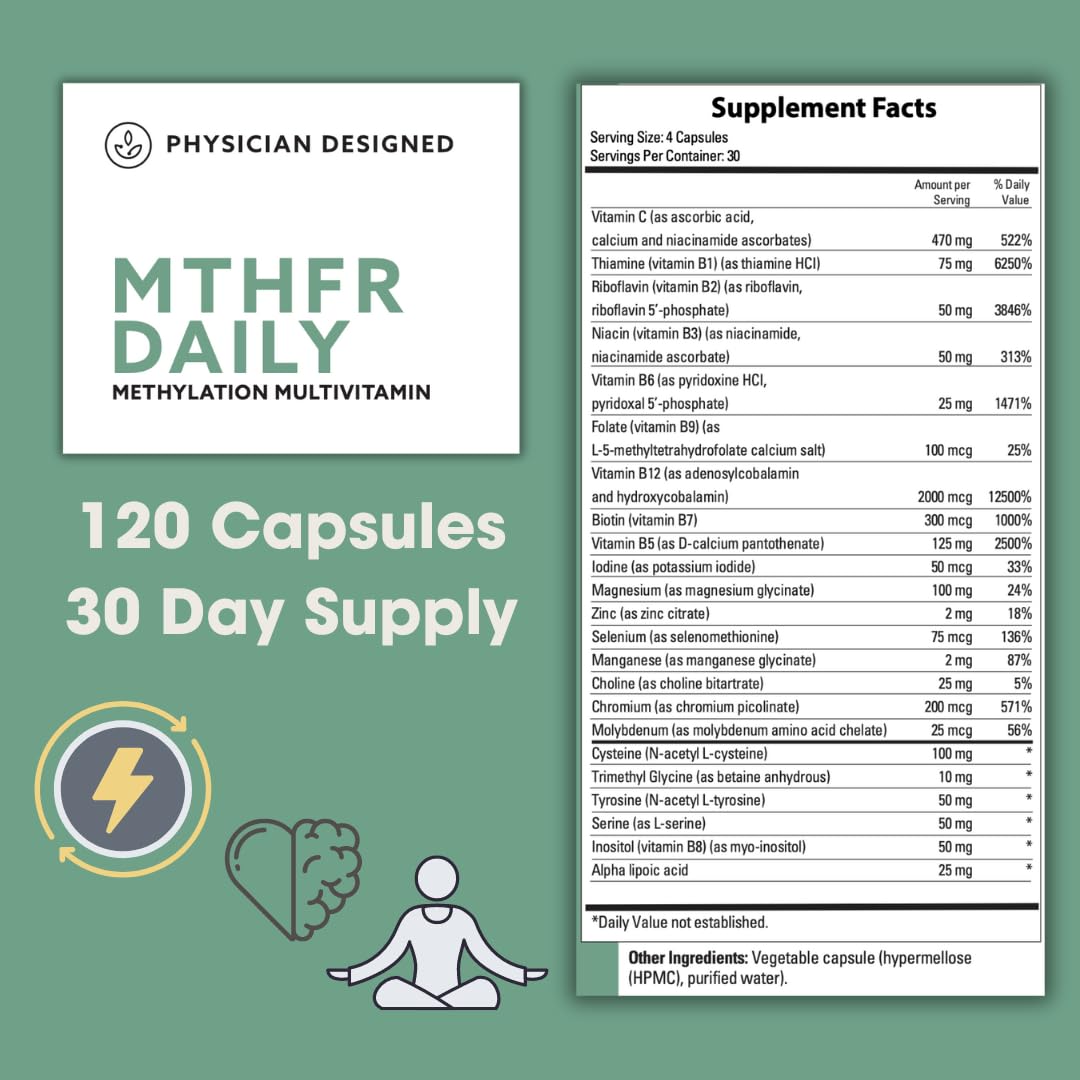 PD VARS MTHFR Daily Multivitamin | Methylated B-Complex for Energy, Mood & Heart | 120 Capsules