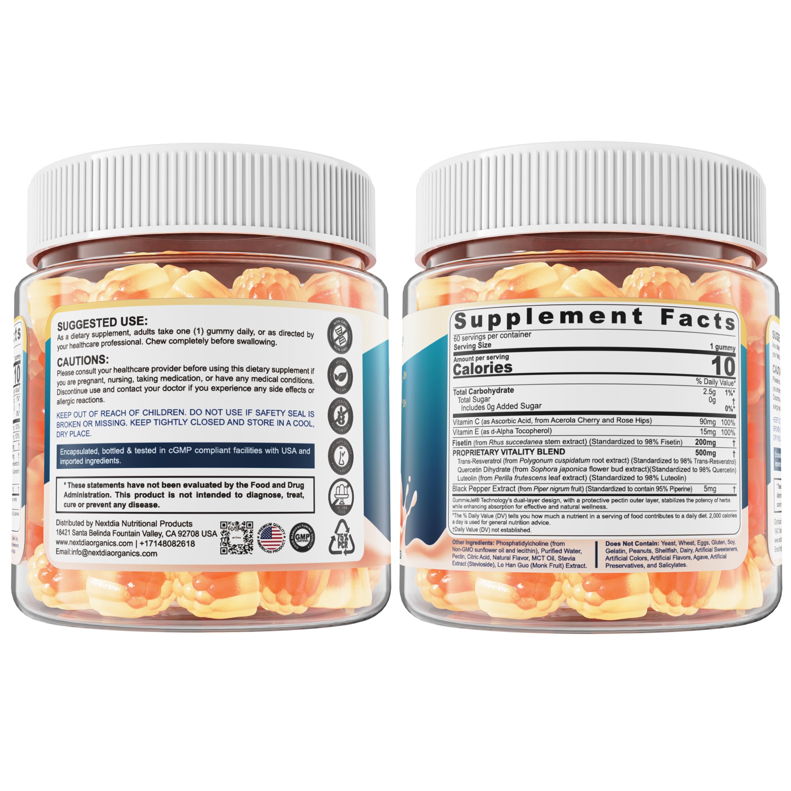 Liposomal Fisetin 200mg & Resveratrol 500mg Gummies – Longevity & Cellular Renewal | 1-A-Day, 60 Gummies