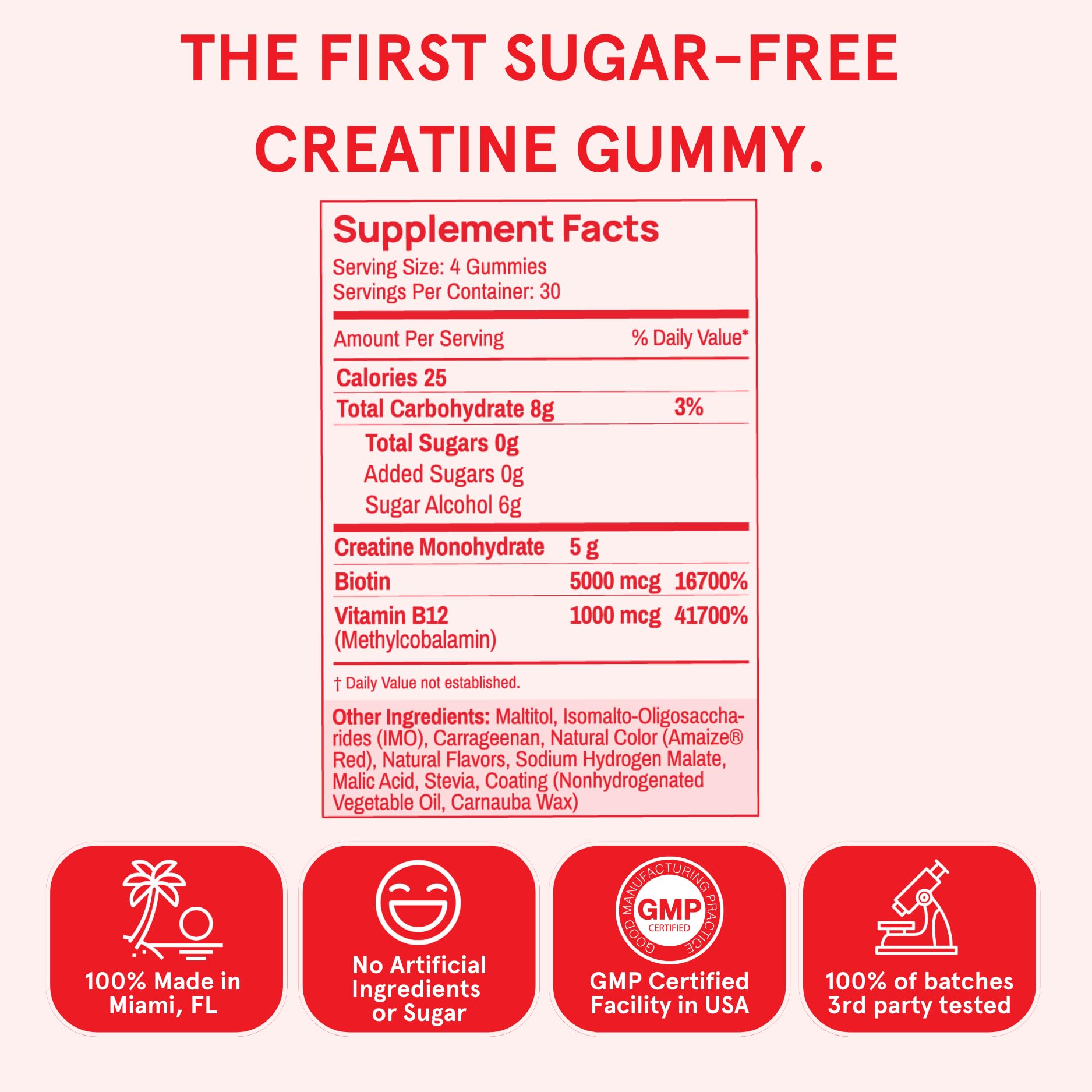Peach Perfect Creatine Monohydrate Gummies for Women | 5g Creatine, Biotin 5000mcg & Vitamin B12 1000mcg | Vegan, Gluten-Free, Non-GMO | Tropical Punch, 30 Servings