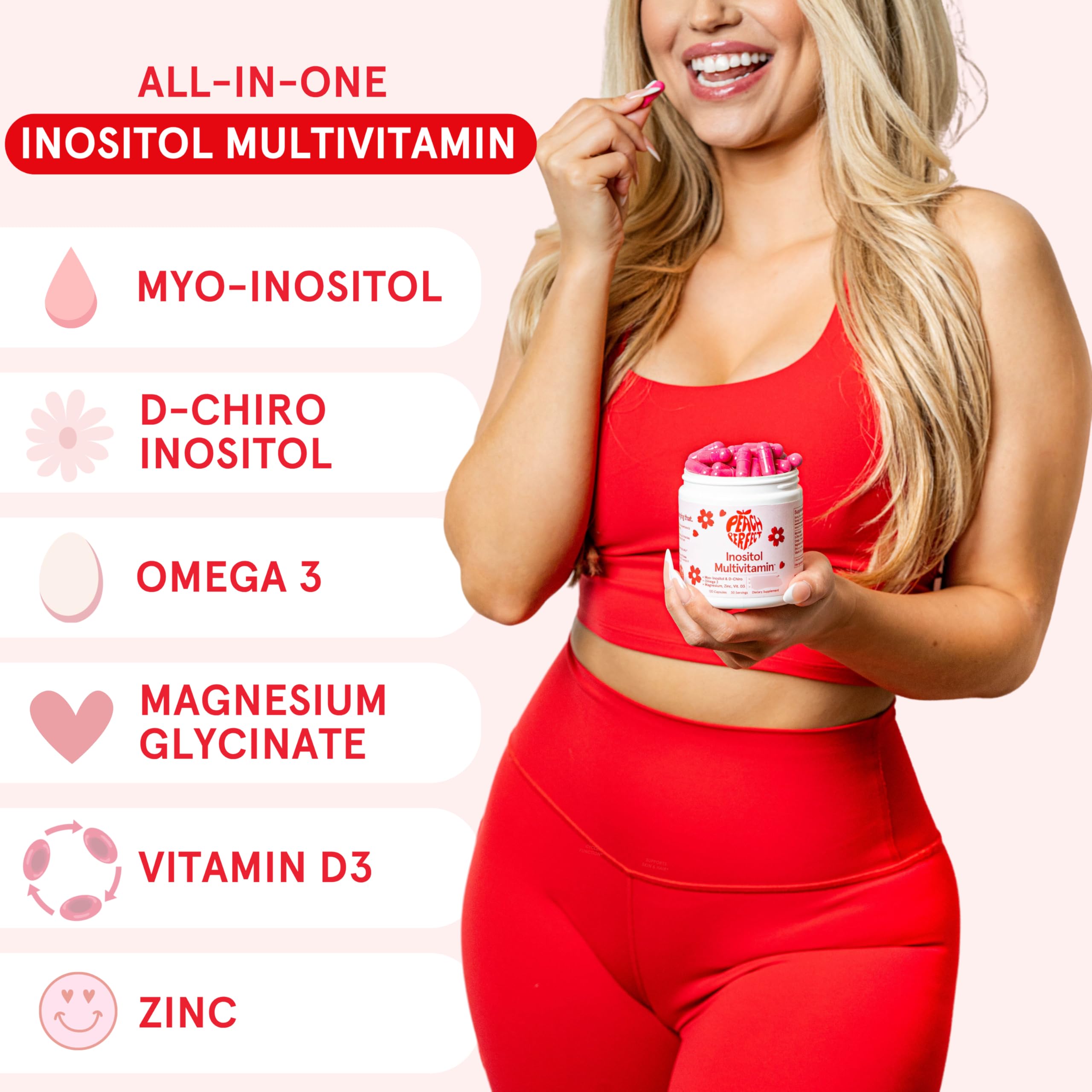 Peach Perfect Inositol Multivitamin – Myo-Inositol & D-Chiro 40:1, Omega-3, D3, Mg, Zn – Women Health – 30 SVG