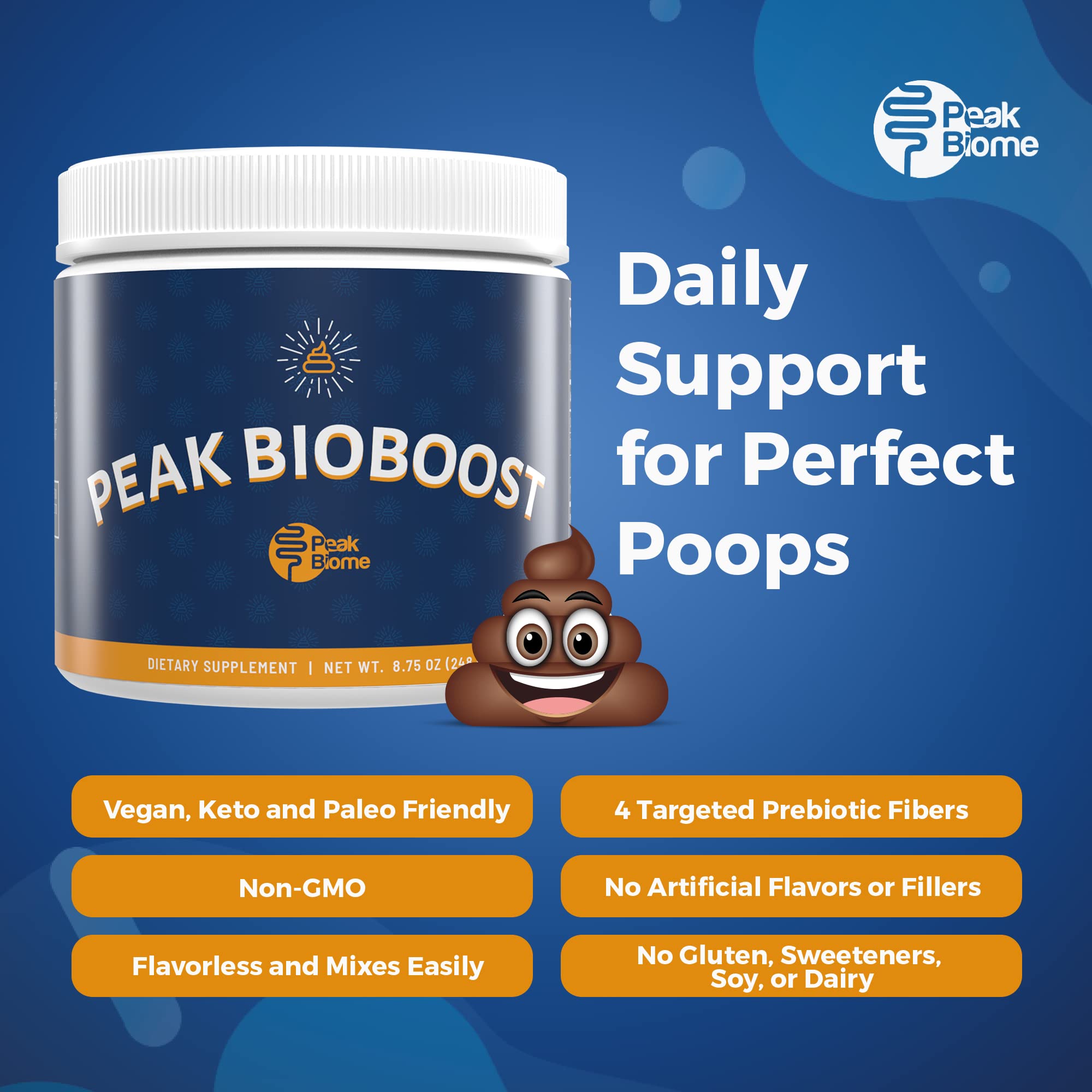 Peak BioBoost by Peak Biome — Flavorless Prebiotic Fiber for Digestive Health | 30 Servings, 1 Month Supply