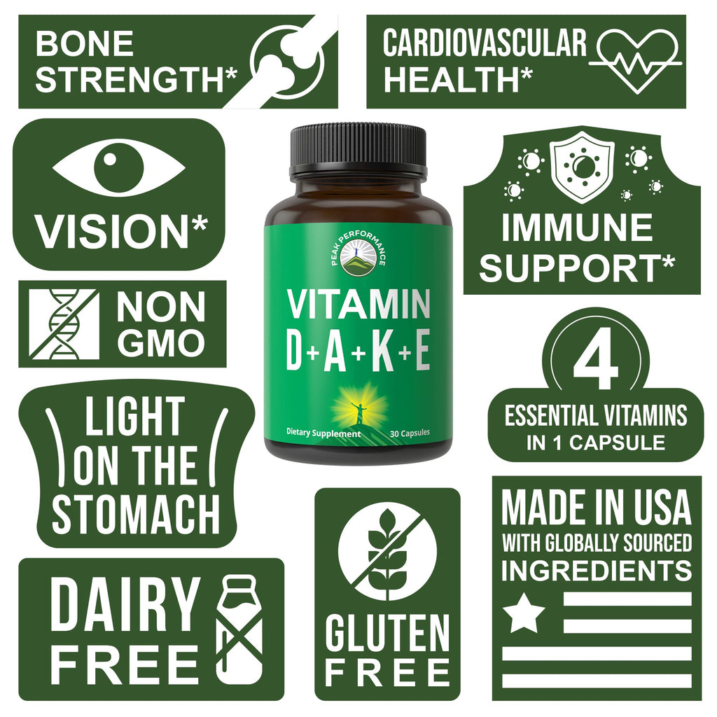 Peak Performance ADK Vitamin D3 5,000 IU + A + E + K | Vegan Capsule