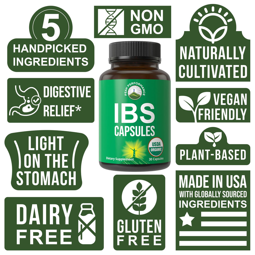 USDA Organic IBS Capsules for Relief – Peppermint, Sea Buckthorn, Fennel, Rosemary & Basil