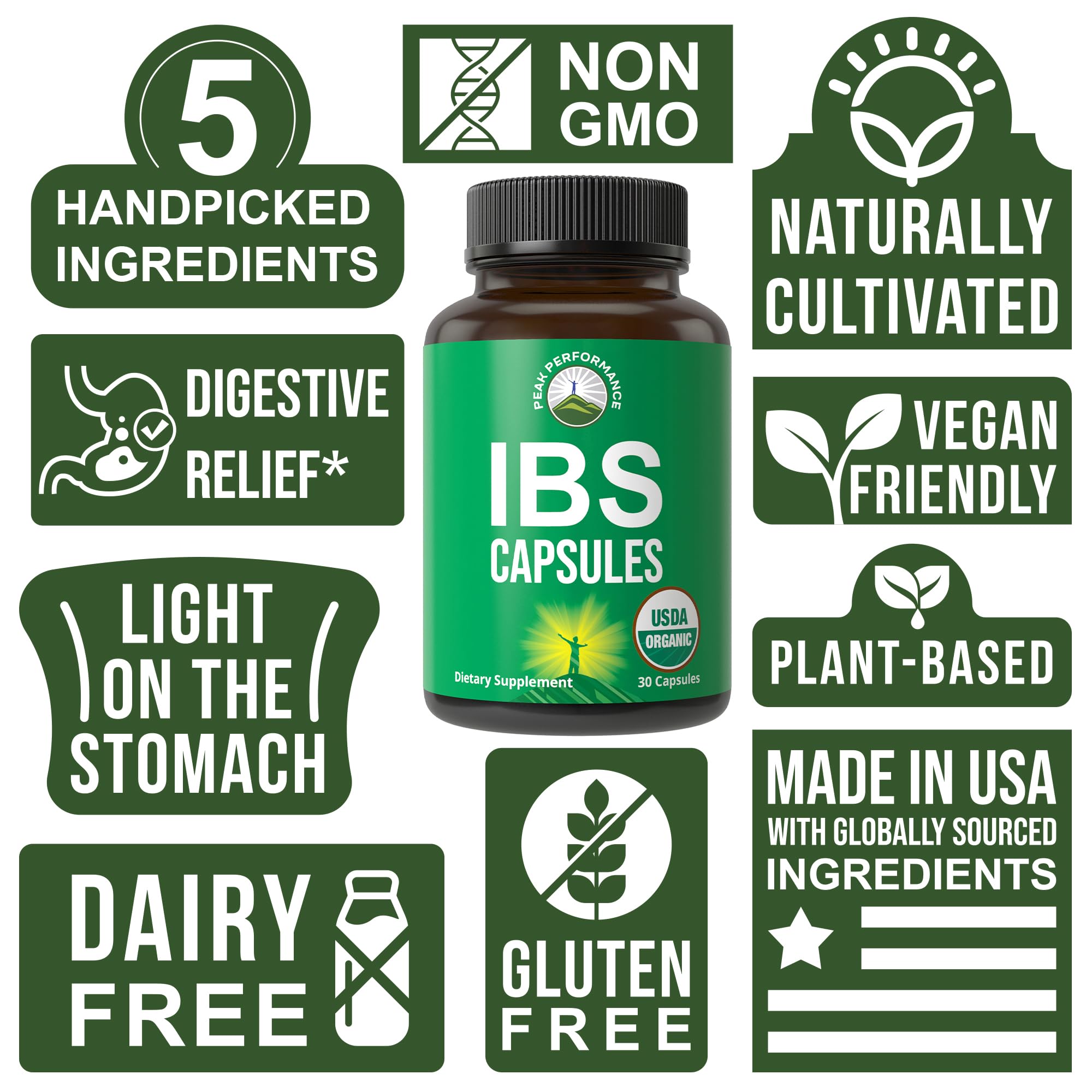 USDA Organic IBS Capsules for Relief – Peppermint, Sea Buckthorn, Fennel, Rosemary & Basil