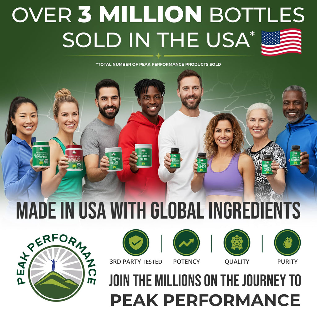 Peak Performance Unsweetened Organic Greens Powder – 25+ Organic Ingredients for Energy & Athletic Support | Vegan Keto