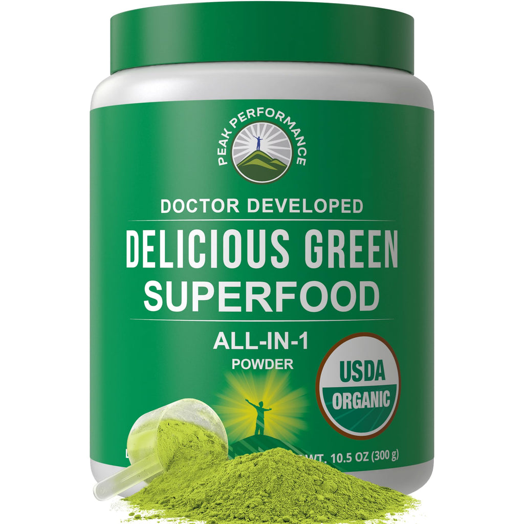 Peak Performance Organic Greens Powder | 25+ Organic Ingredients for Energy & Athletic Performance | Vegan & Keto