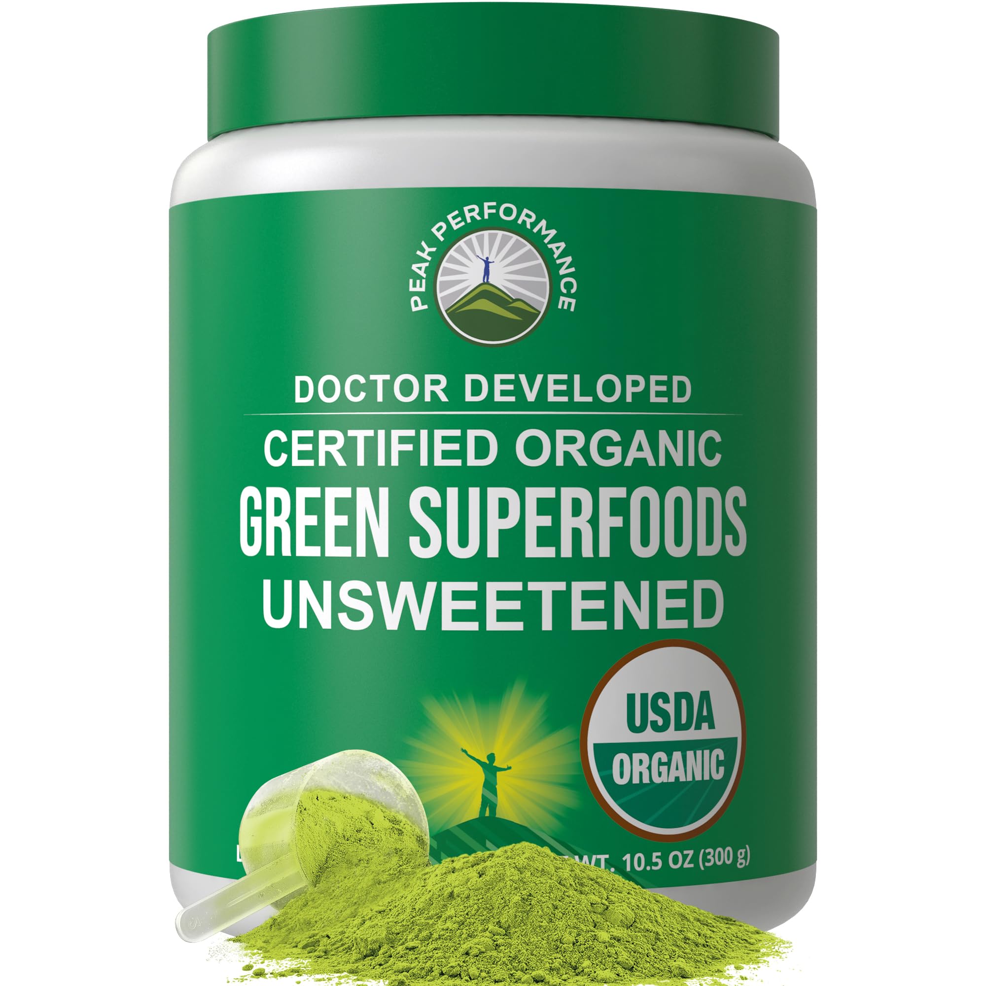 Peak Performance Unsweetened Organic Greens Powder – 25+ Organic Ingredients for Energy & Athletic Support | Vegan Keto