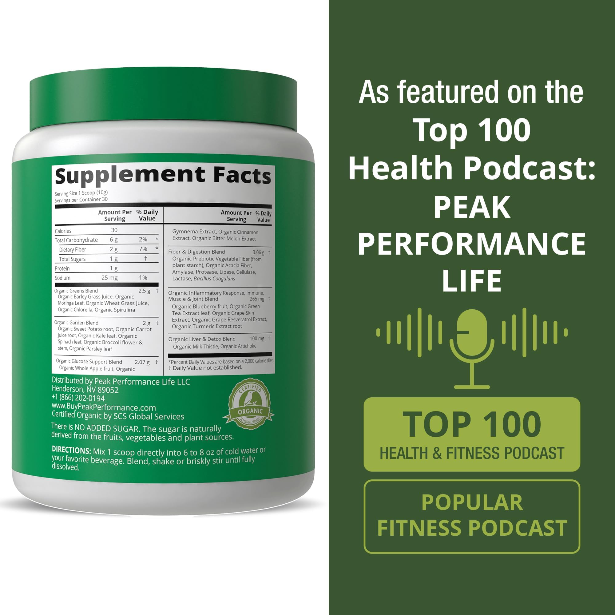 Peak Performance Unsweetened Organic Greens Powder – 25+ Organic Ingredients for Energy & Athletic Support | Vegan Keto