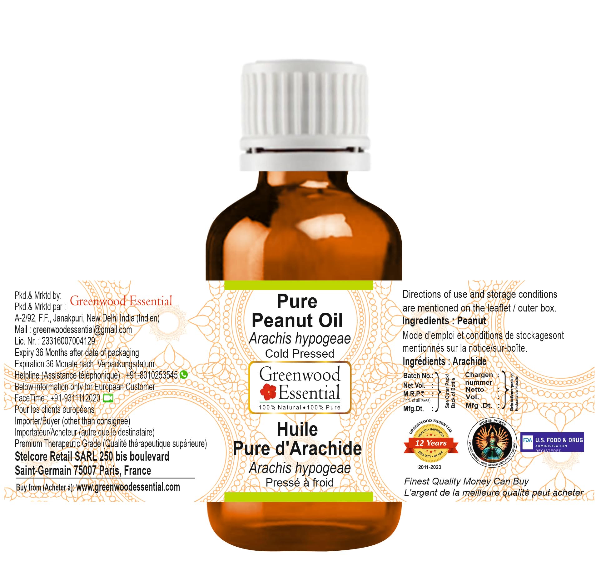 Greenwood Essential Pure Peanut Oil – Cold Pressed 10ml (Arachis hypogaea) Carrier Oil