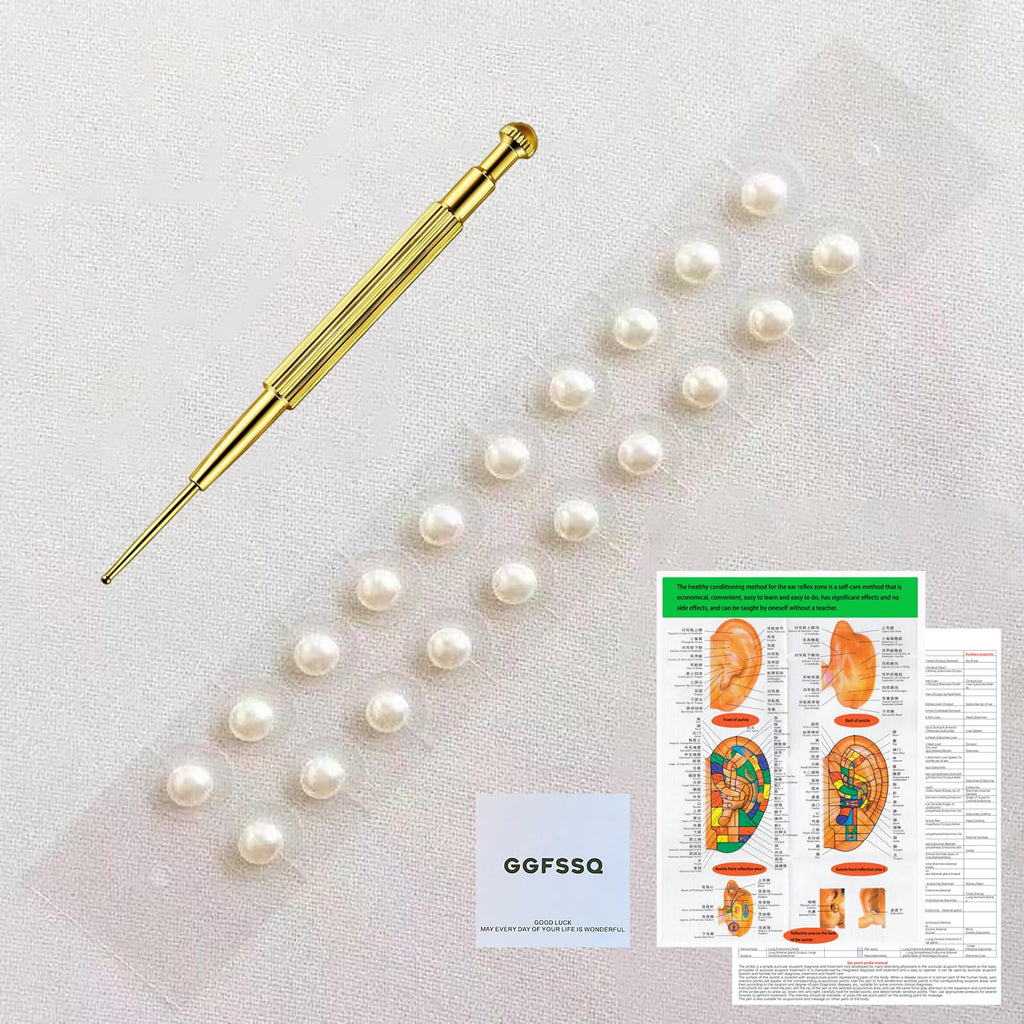 Pearl Ear Seeds Acupuncture Kit - Acupressure with Ear Seeds, Probe, Chinese & English Guidance (4MM)