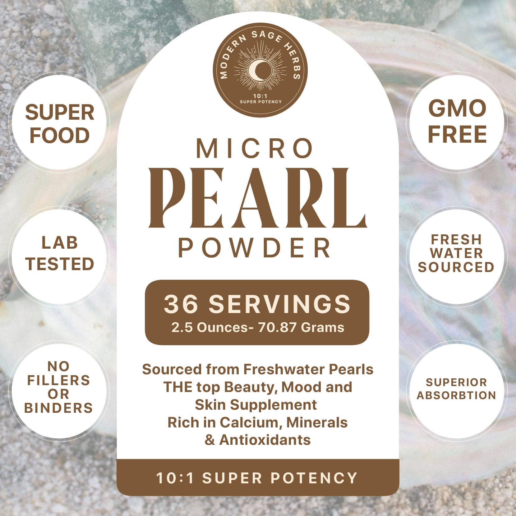 2.5oz Pure Pearl Powder 10:1 Extract – 36 Servings | Collagen & Anti-Aging | Modern Sage Herbs