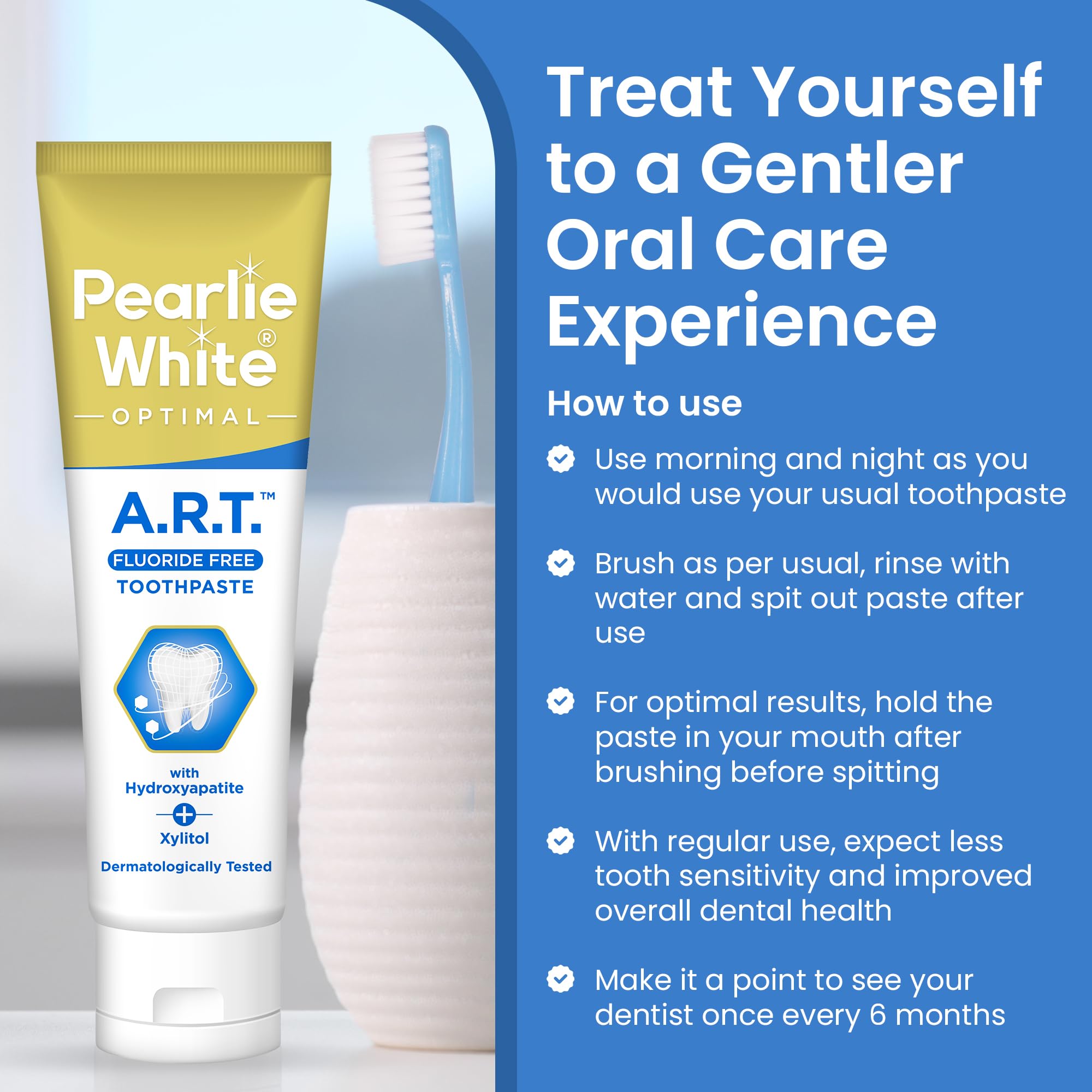 Pearlie White Active Remineralization Fluoride Free Toothpaste – Hydroxyapatite, Xylitol, 3.8oz/110g