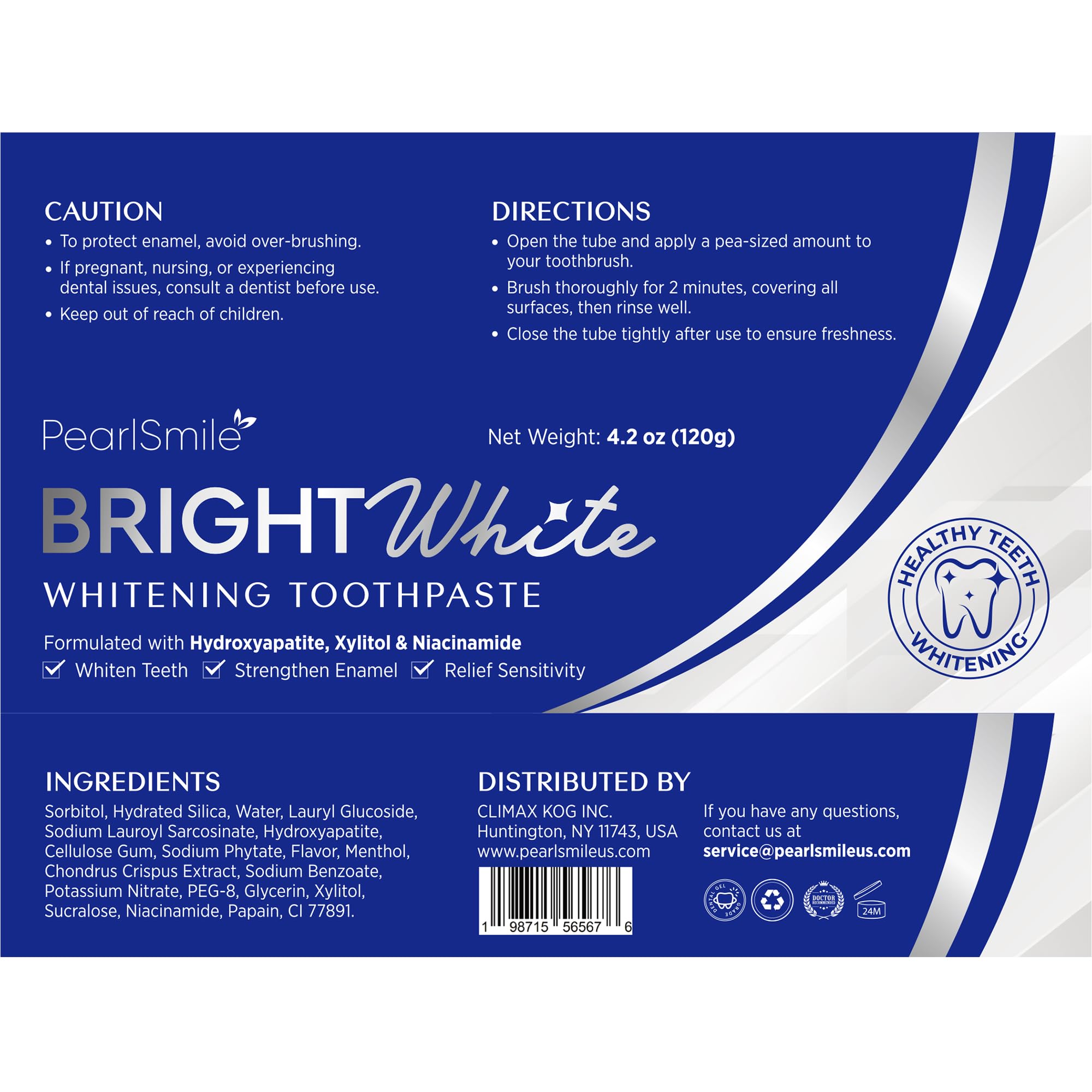 PearlSmile Hydroxyapatite Niacinamide Whitening Toothpaste – 10% nHAp, 5% Niacinamide, Fluoride-Free, 4.2oz (2-Pack)