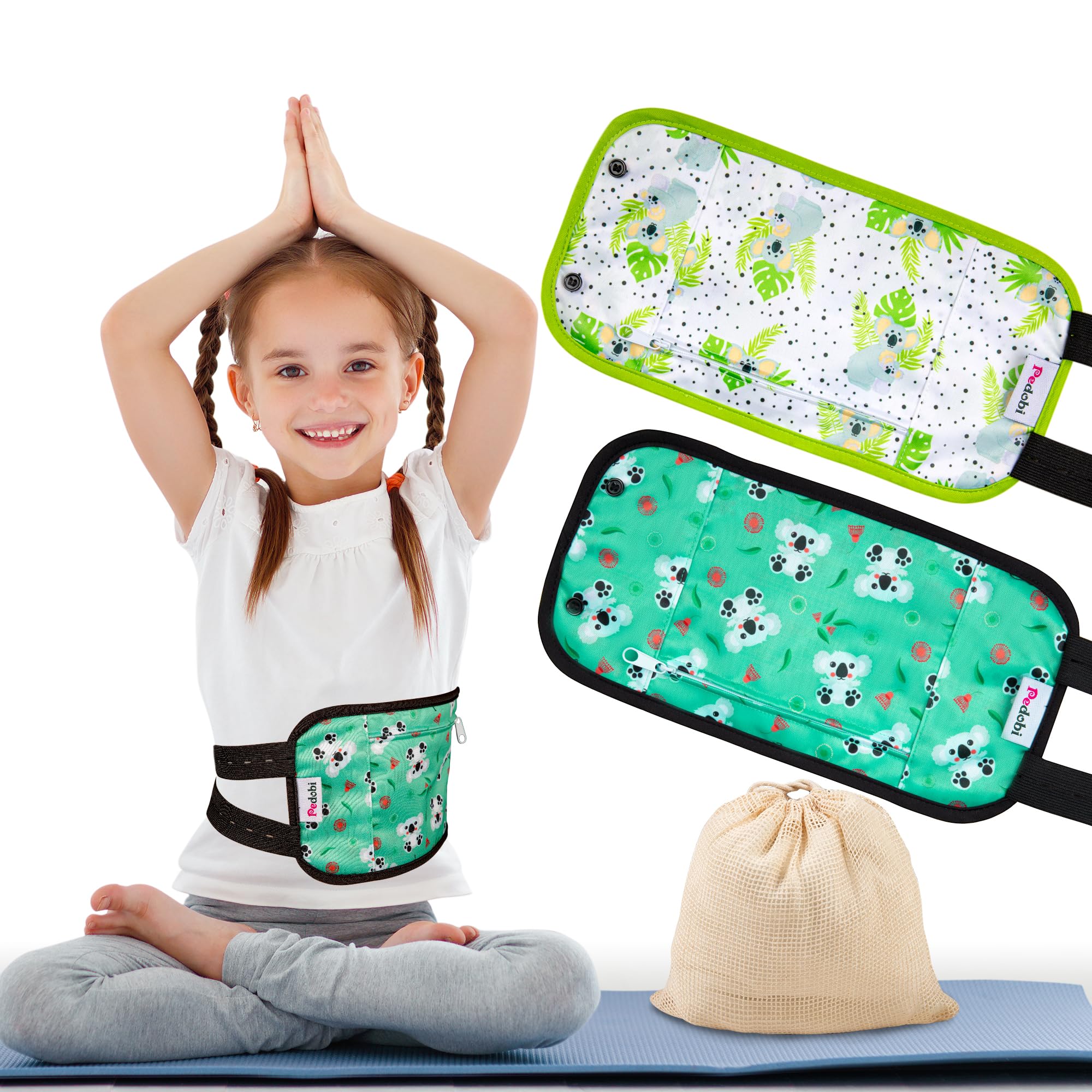 Pedobi 2 Pack Castor Oil Pack Wraps for Kids – Reusable Organic Cotton Pads with Adjustable Straps