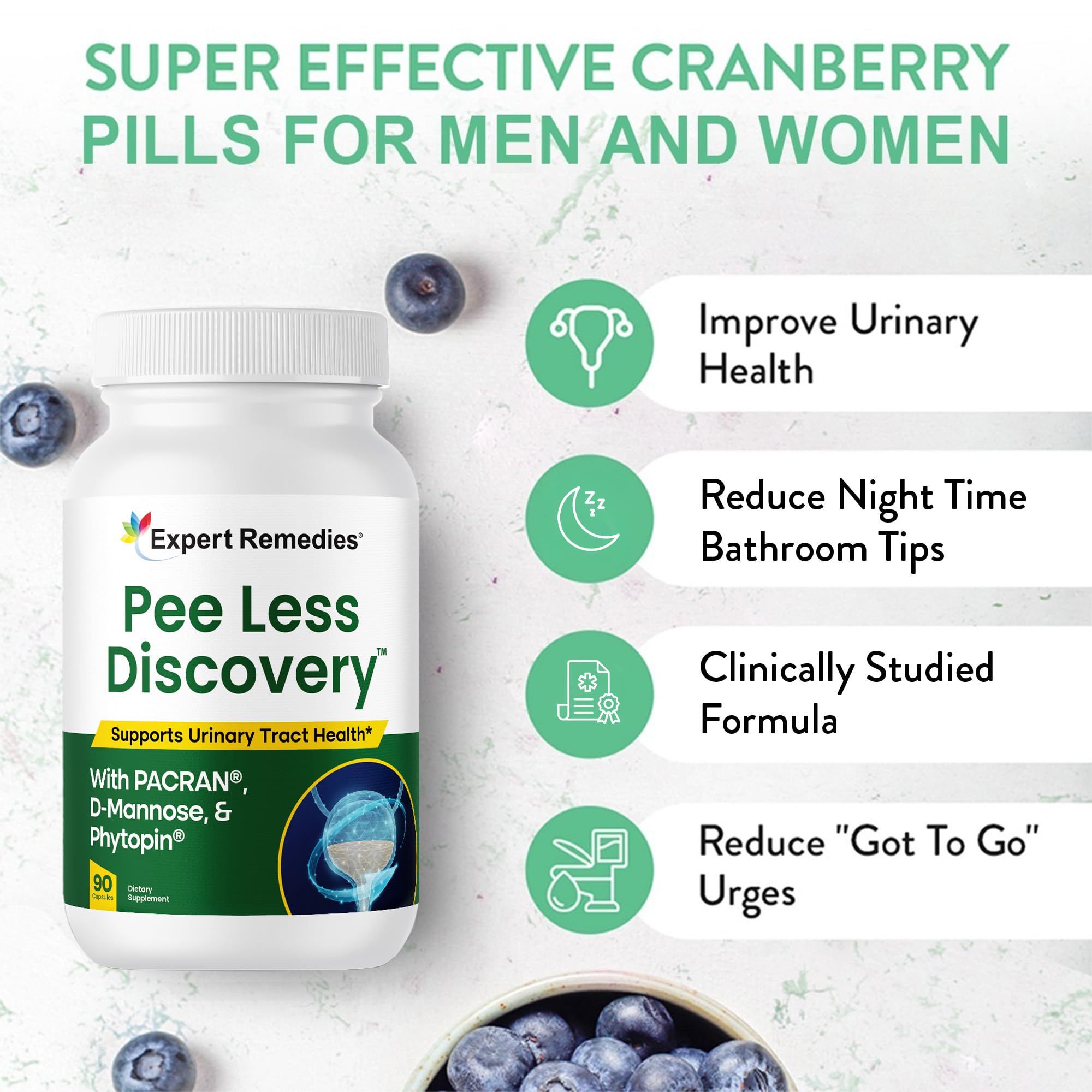Pee Less Discovery – Bladder Support: Cranberry & D-Mannose, 90 Capsules