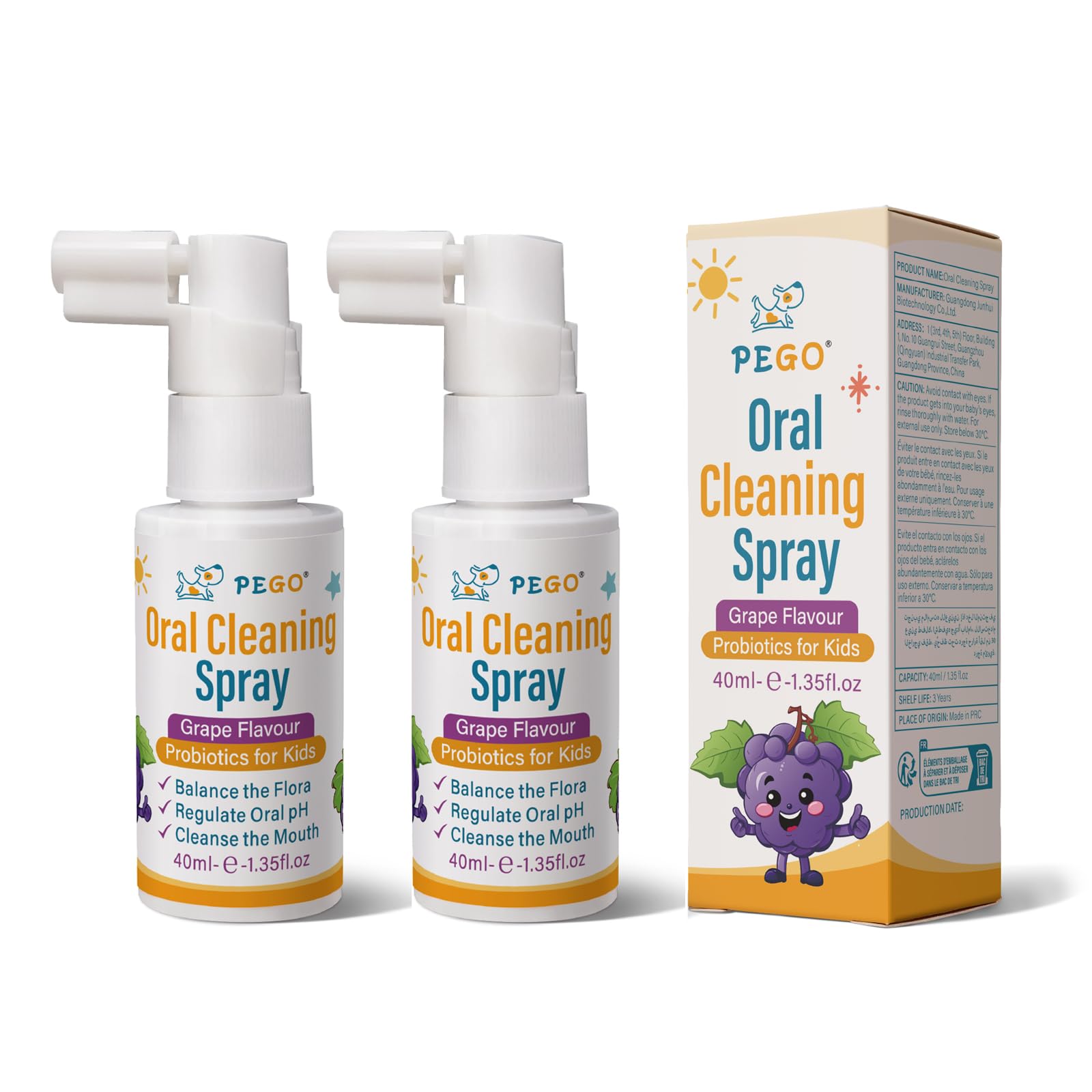 PEGO Kids Oral Spray – Fluoride Free Toddler Care (40ml×2, Grape)