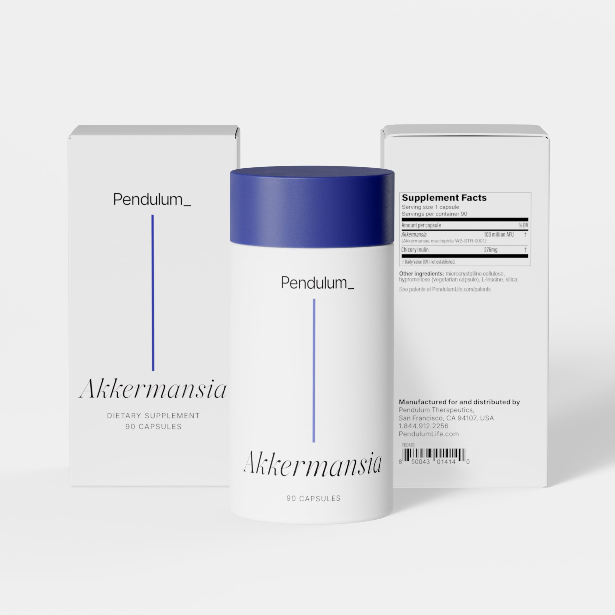 Pendulum Akkermansia Probiotic with Prebiotic Fiber – Delayed-Release Capsules | 100M AFU Live Strain for Gut Health & GLP-1 Support (90 Capsules)