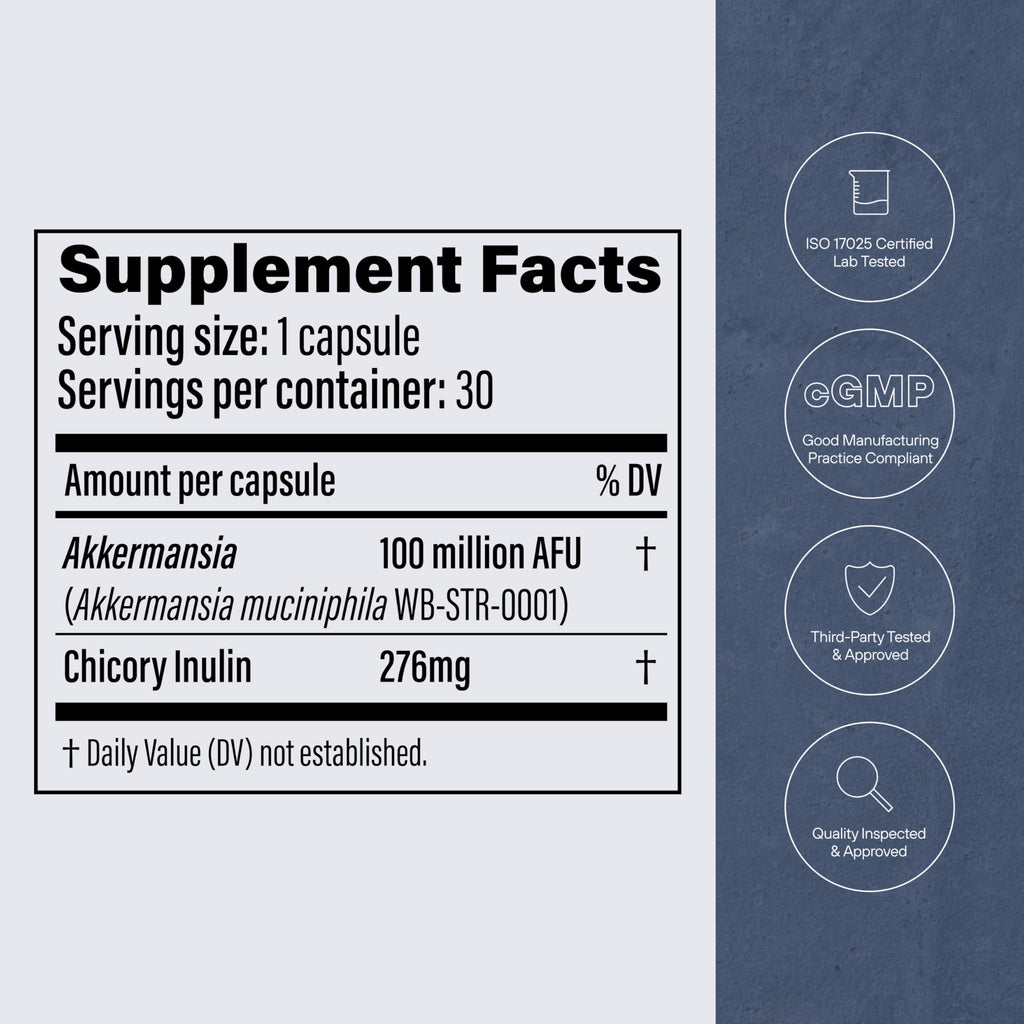 Pendulum Akkermansia Probiotic with Prebiotic Fiber – 100M AFU, Delayed Release, 30 Capsules