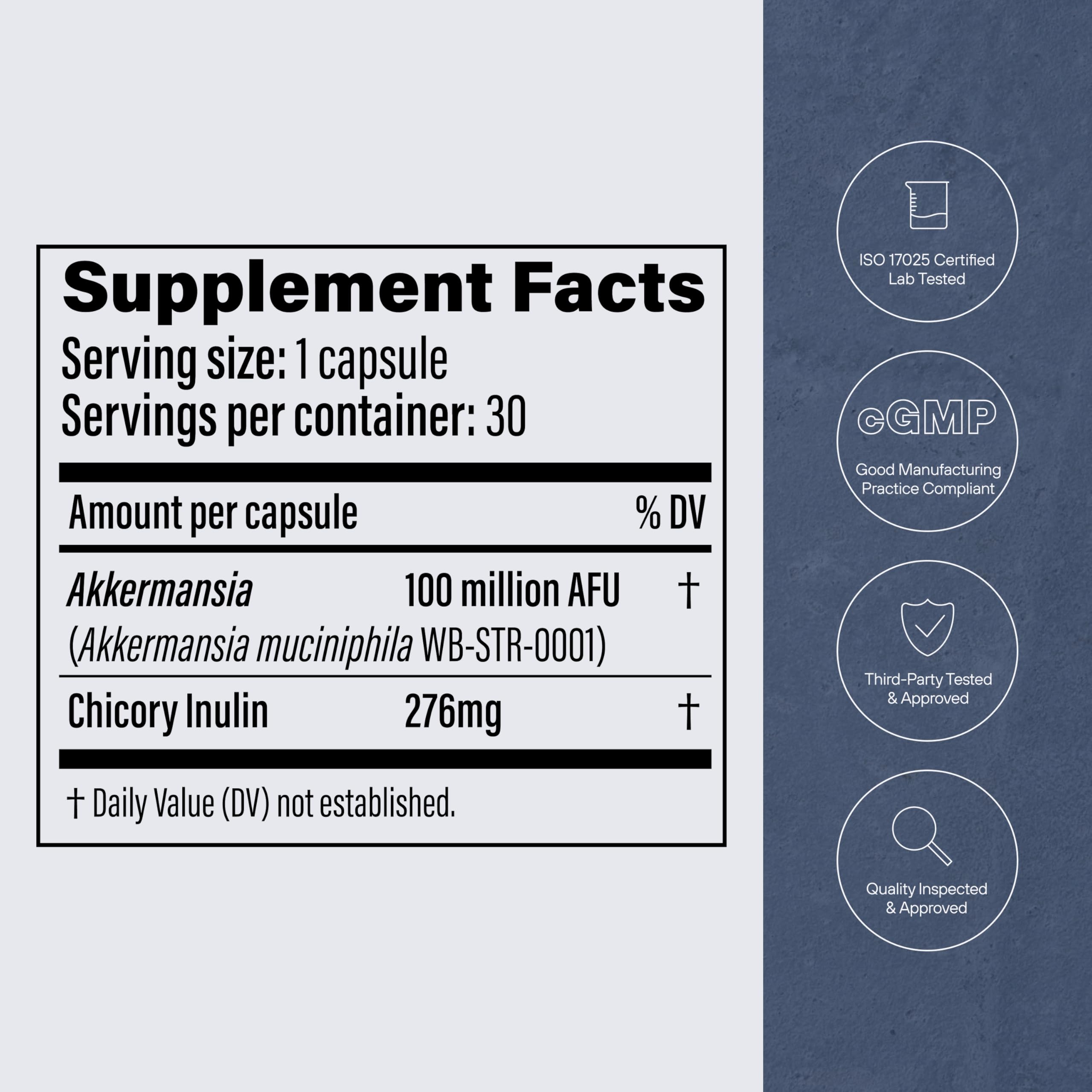 Pendulum Akkermansia Probiotic with Prebiotic Fiber – 100M AFU, Delayed Release, 30 Capsules