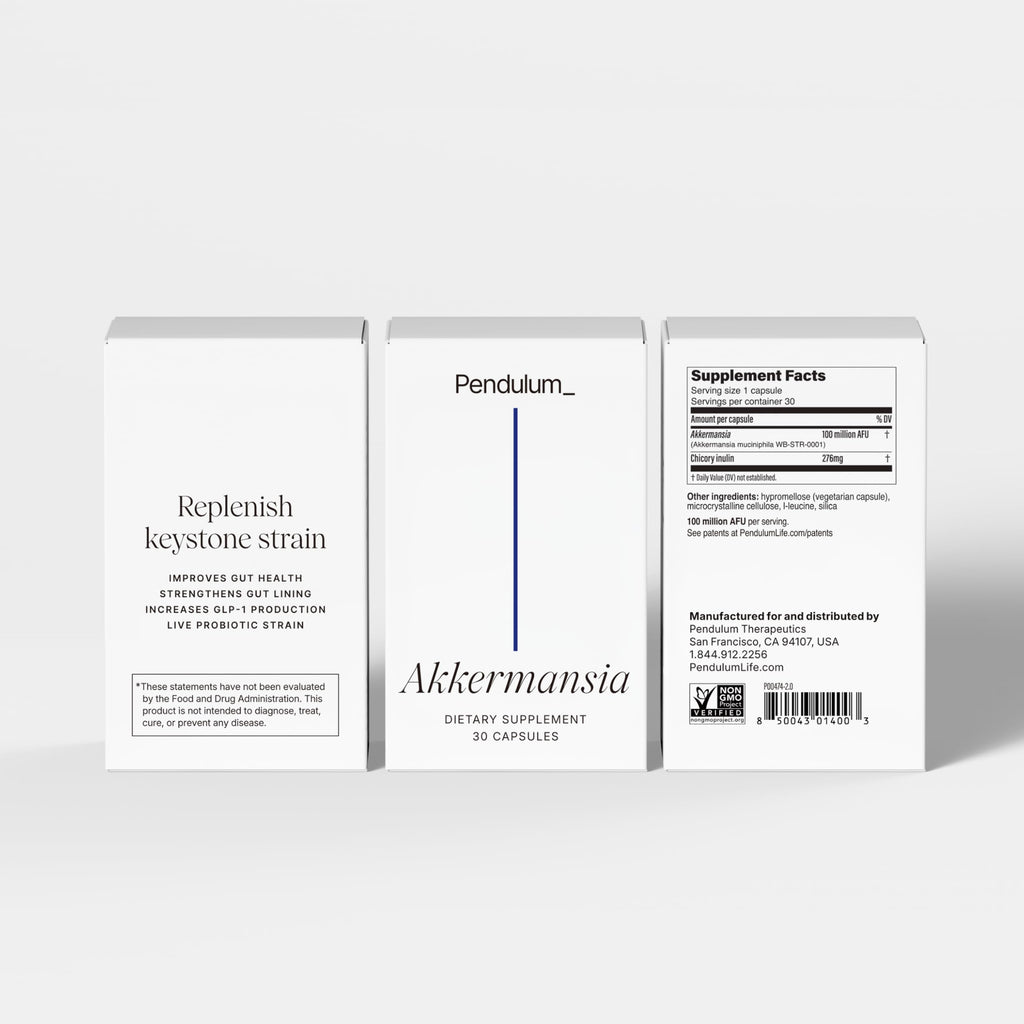 Pendulum Akkermansia Probiotic with Prebiotic Fiber – 100M AFU, Delayed Release, 30 Capsules