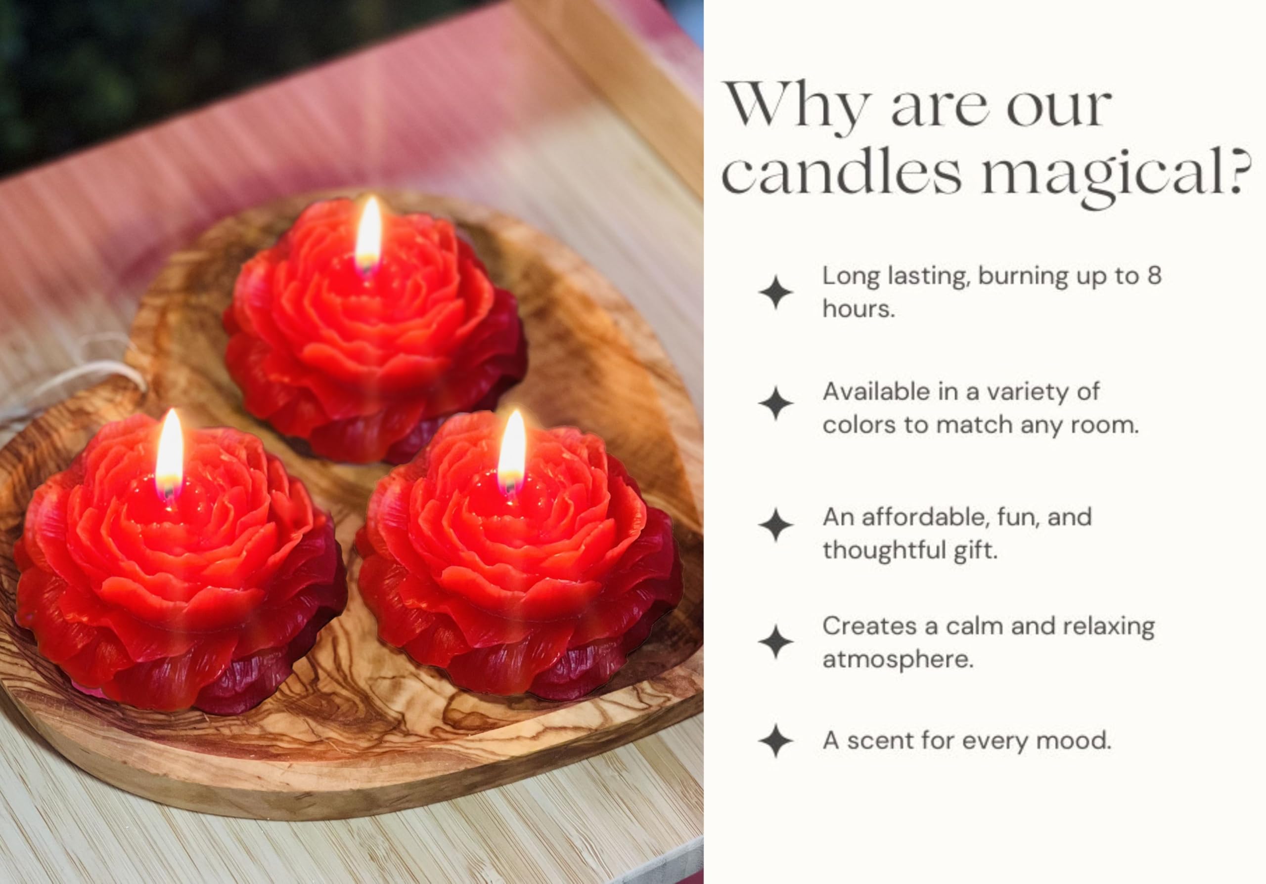 Peony Flower Shaped Candle with Scent – Soy Wax Aromatherapy Gift Candle (Red)