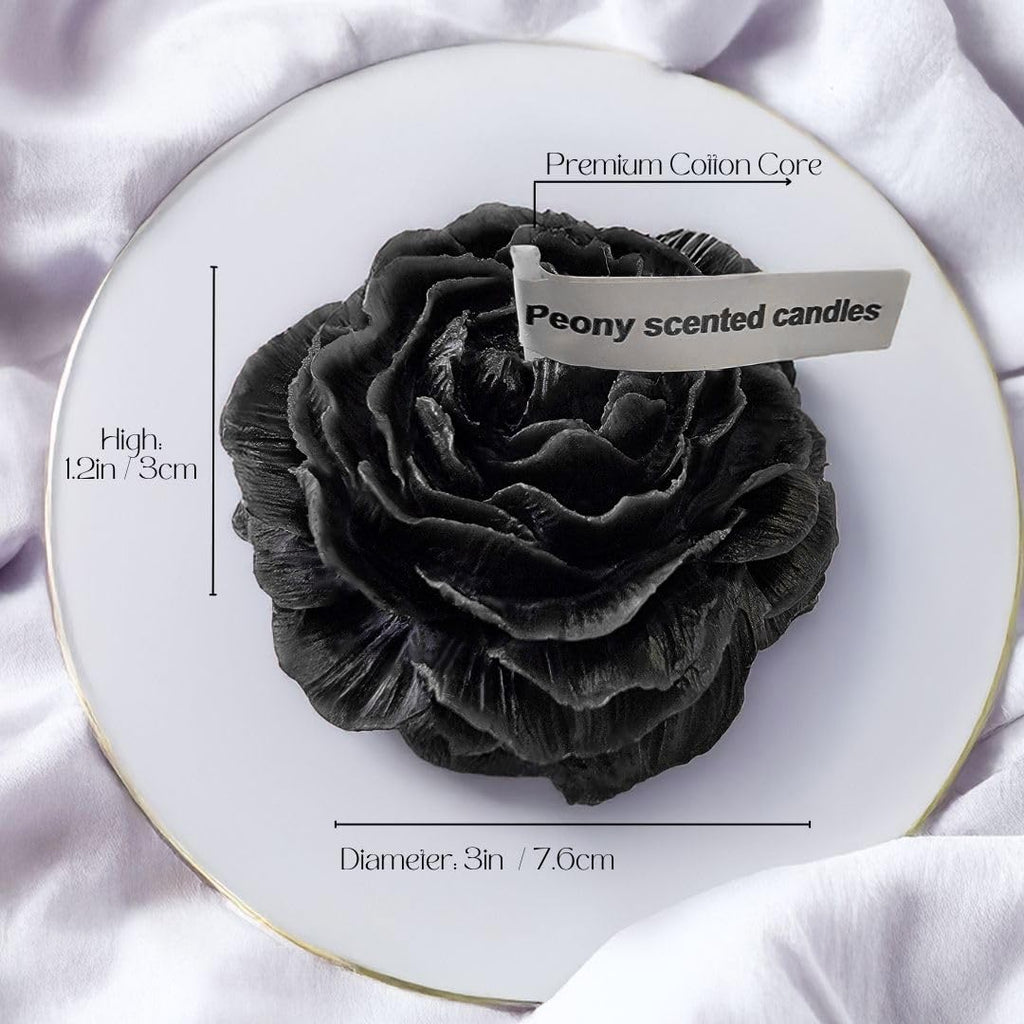 Peony Flower Shaped Candle | Scented Soy Wax Blend, Aromatherapy Gift (Black)