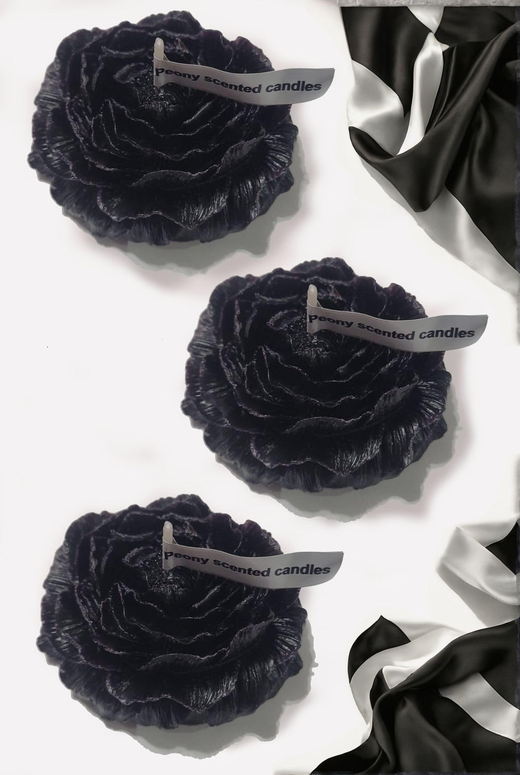 Peony Flower Shaped Candle | Scented Soy Wax Blend, Aromatherapy Gift (Black)