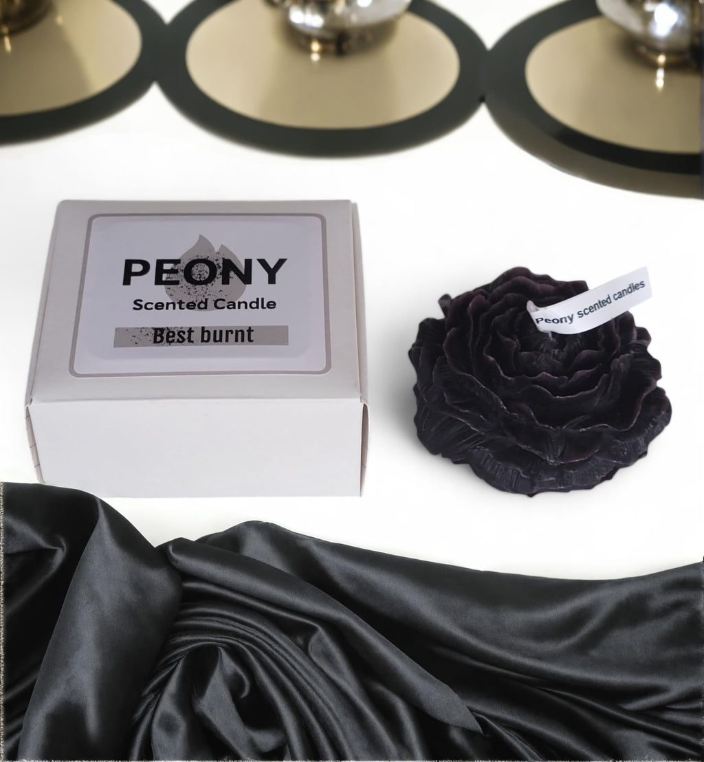 Peony Flower Shaped Candle | Scented Soy Wax Blend, Aromatherapy Gift (Black)