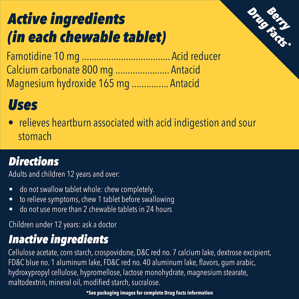 Pepcid Complete Berry Chewable Tablets | Dual-Action Acid Reducer & Antacid
