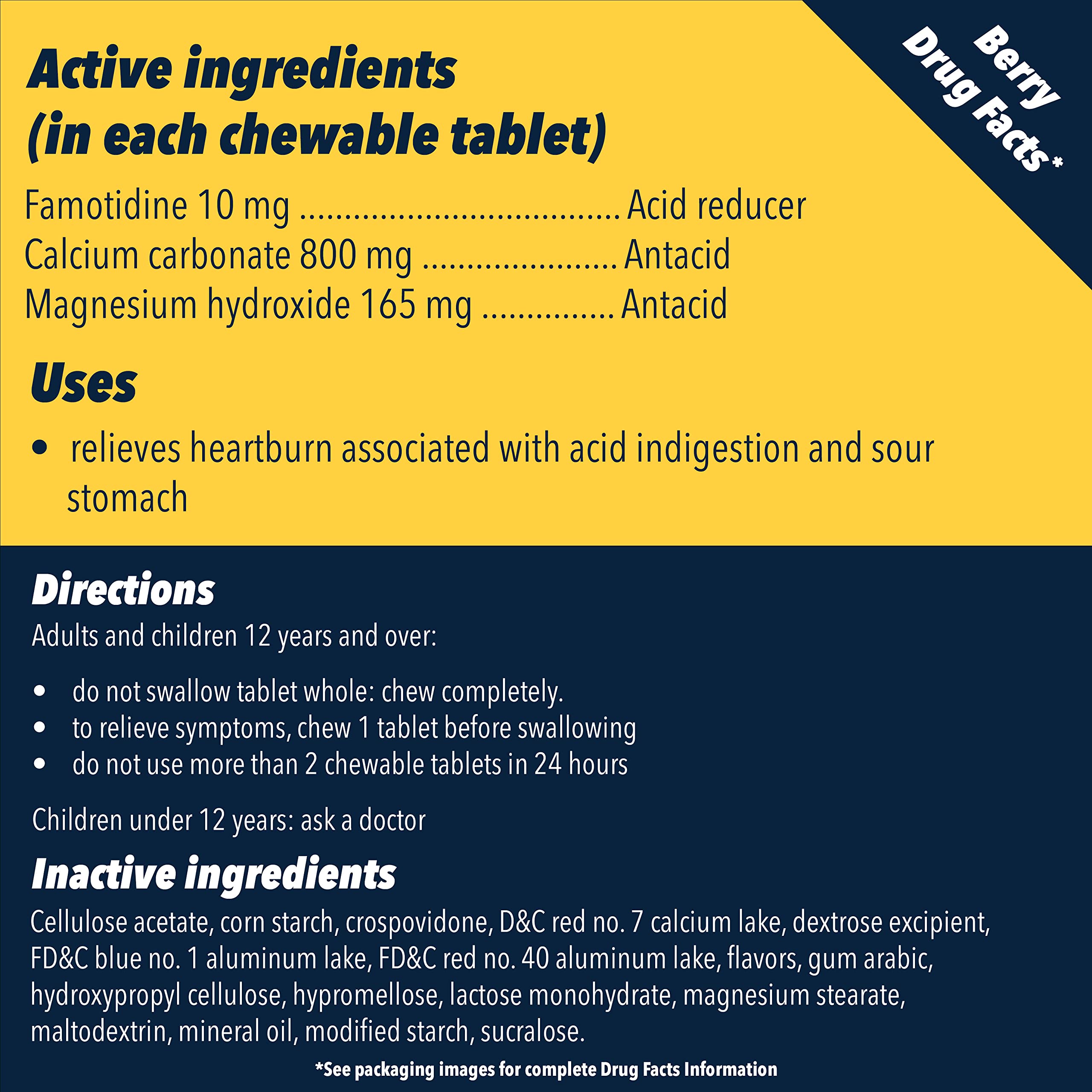 Pepcid Complete Berry Chewable Tablets | Dual-Action Acid Reducer & Antacid