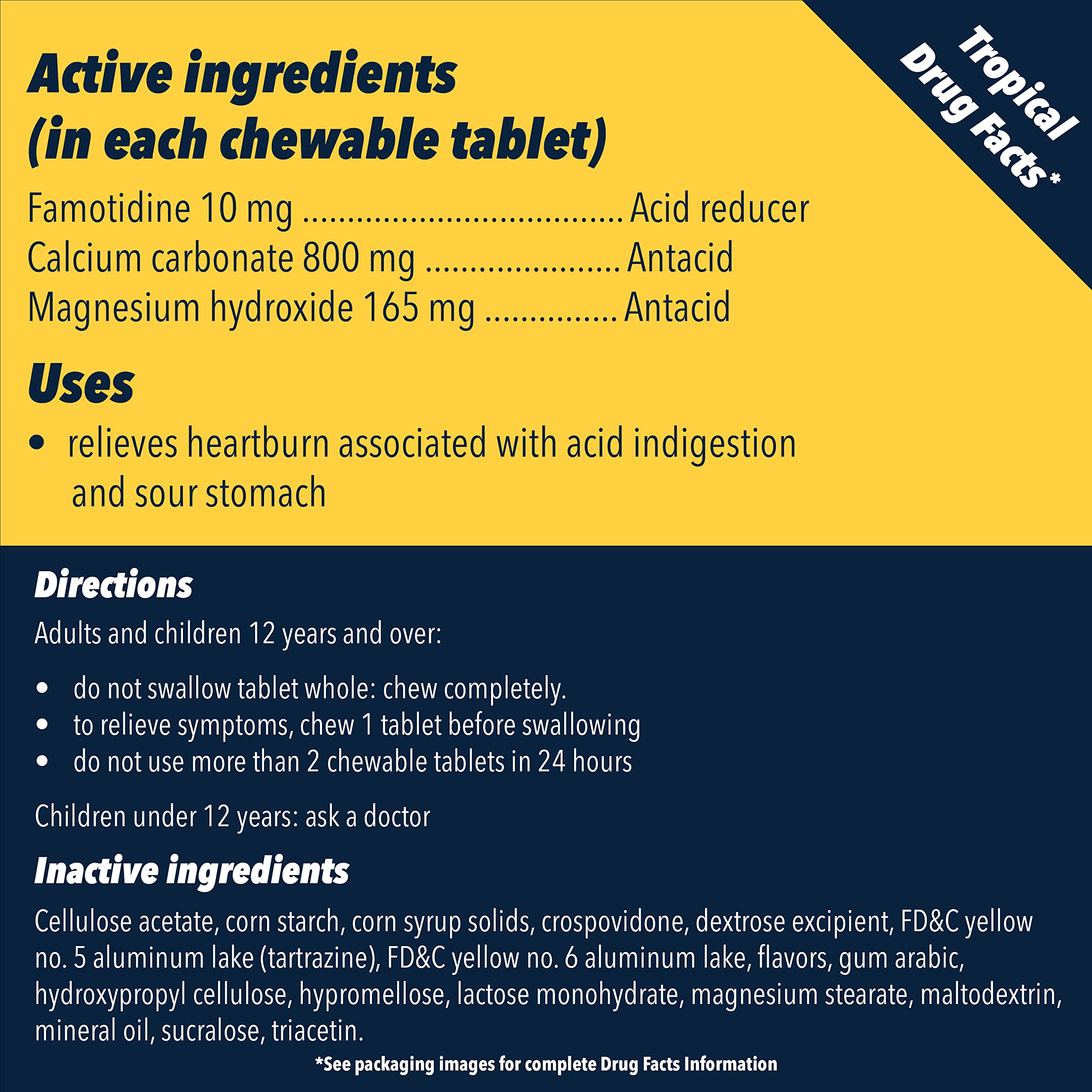 Pepcid Complete Tropical Fruit Chewables – Fast Heartburn Relief (50 ct)