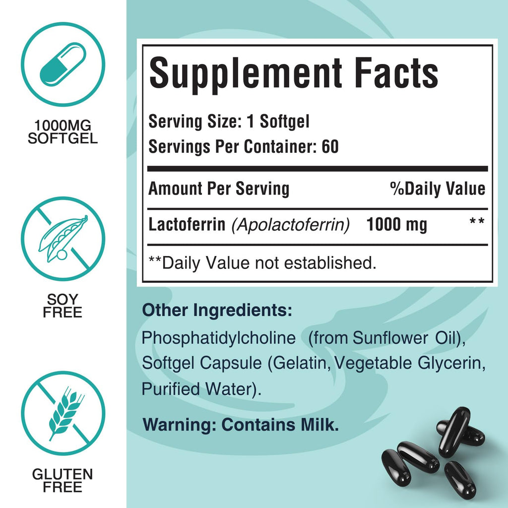 Pepeior Liposomal Bovine Lactoferrin 1000 mg – 60 Softgels (2 Bottles) | Iron Absorption & Immunity
