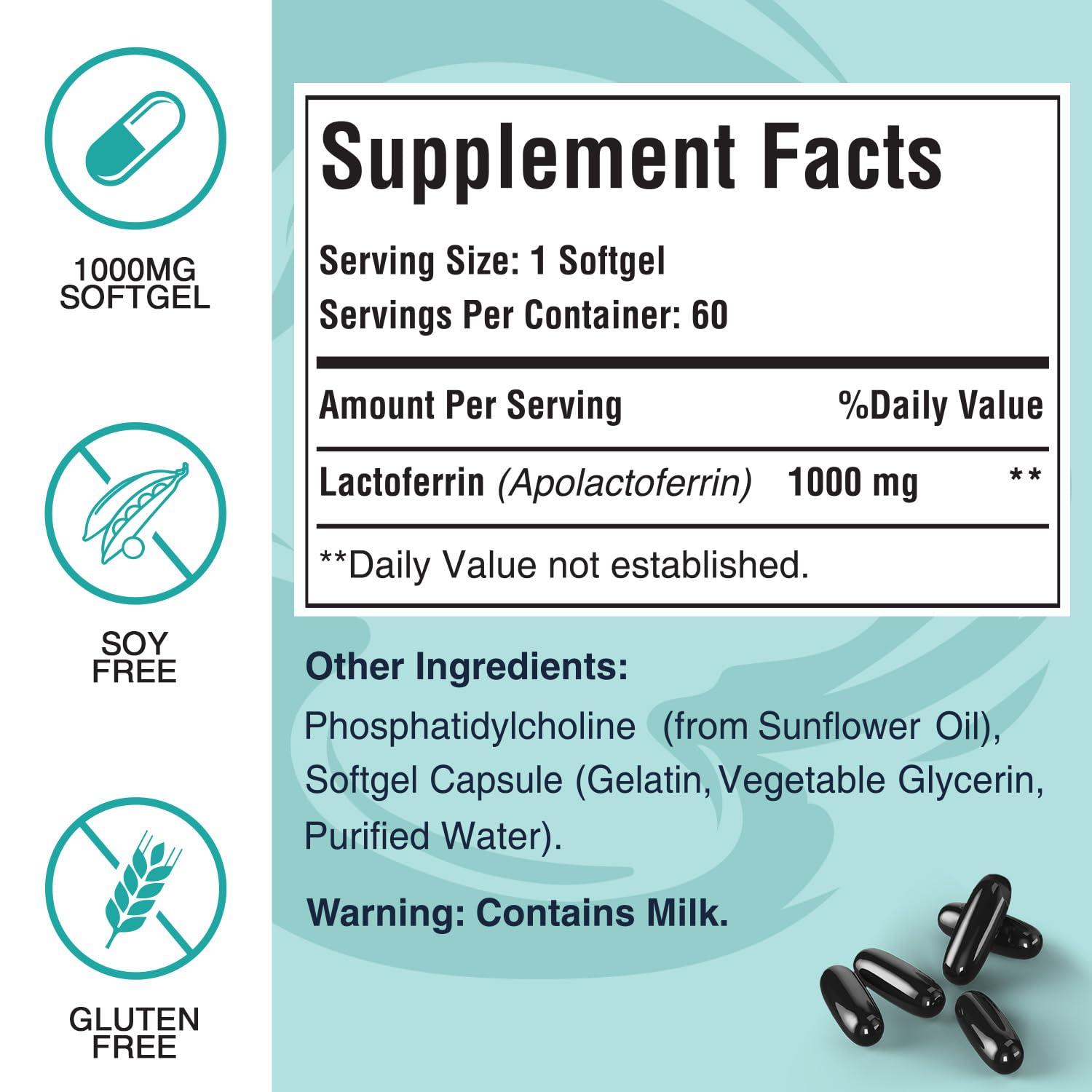 Pepeior Liposomal Bovine Lactoferrin 1000 mg – Immune Support & Iron Absorption, 60 Softgels