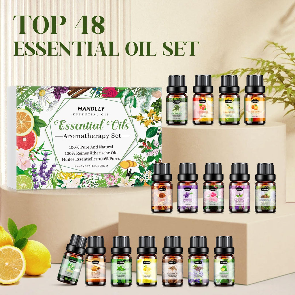 Essential Oils Set (48 x 5ml) - Aromatherapy Kit for Diffuser, Soap & Massage