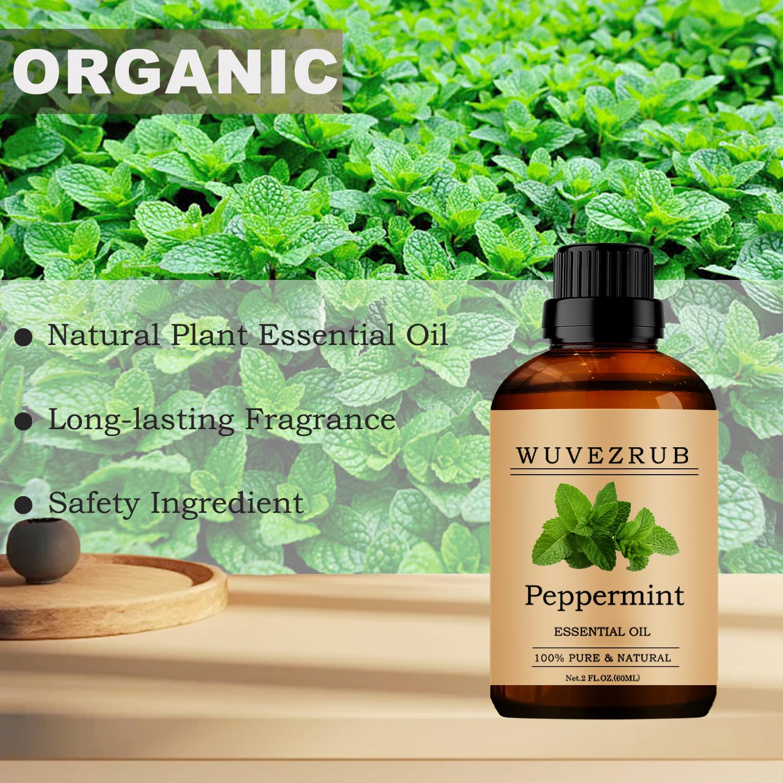 Peppermint Essential Oil 60ml | 100% Pure & Natural for Aromatherapy Diffuser - 2 Fl Oz