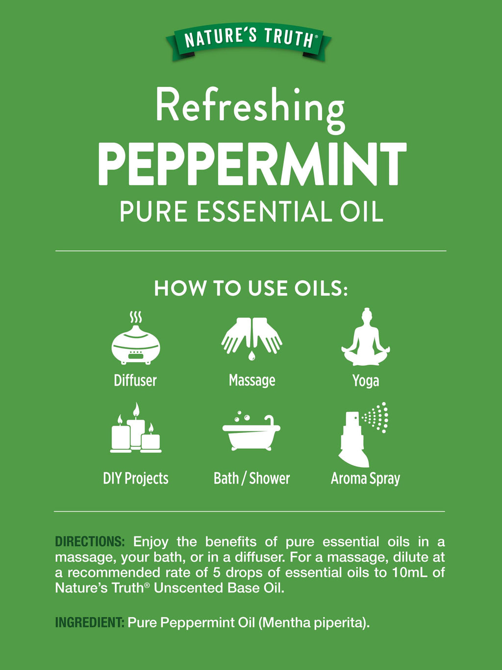 Nature's Truth Peppermint Essential Oil Pure – 2 fl oz | Diffuser & Aromatherapy